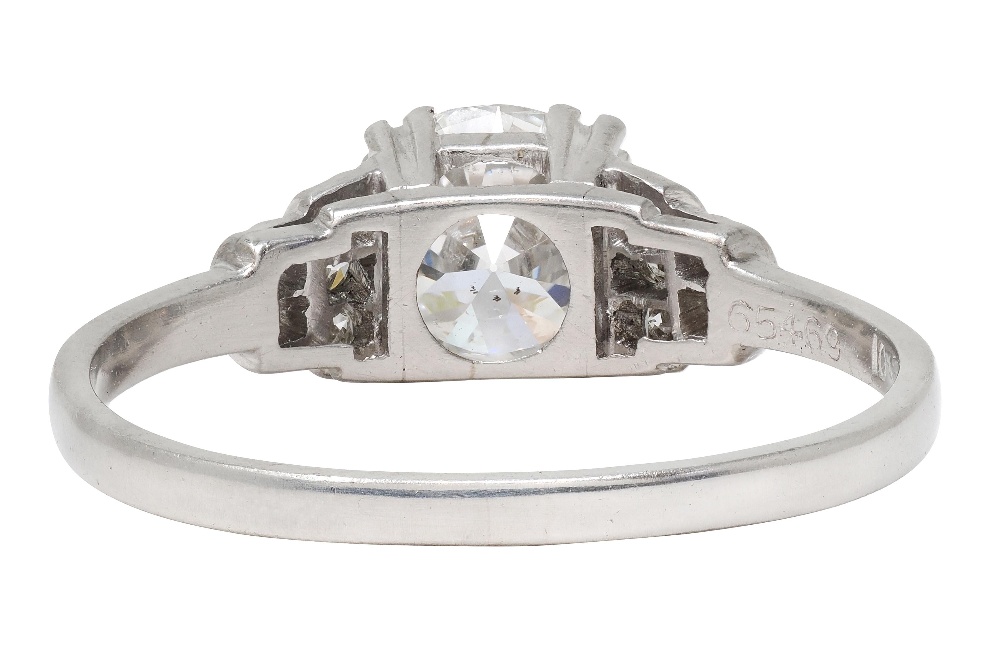 Mid-Century 1.16 CTW Old European Diamond Platinum Vintage Engagement Ring GIA