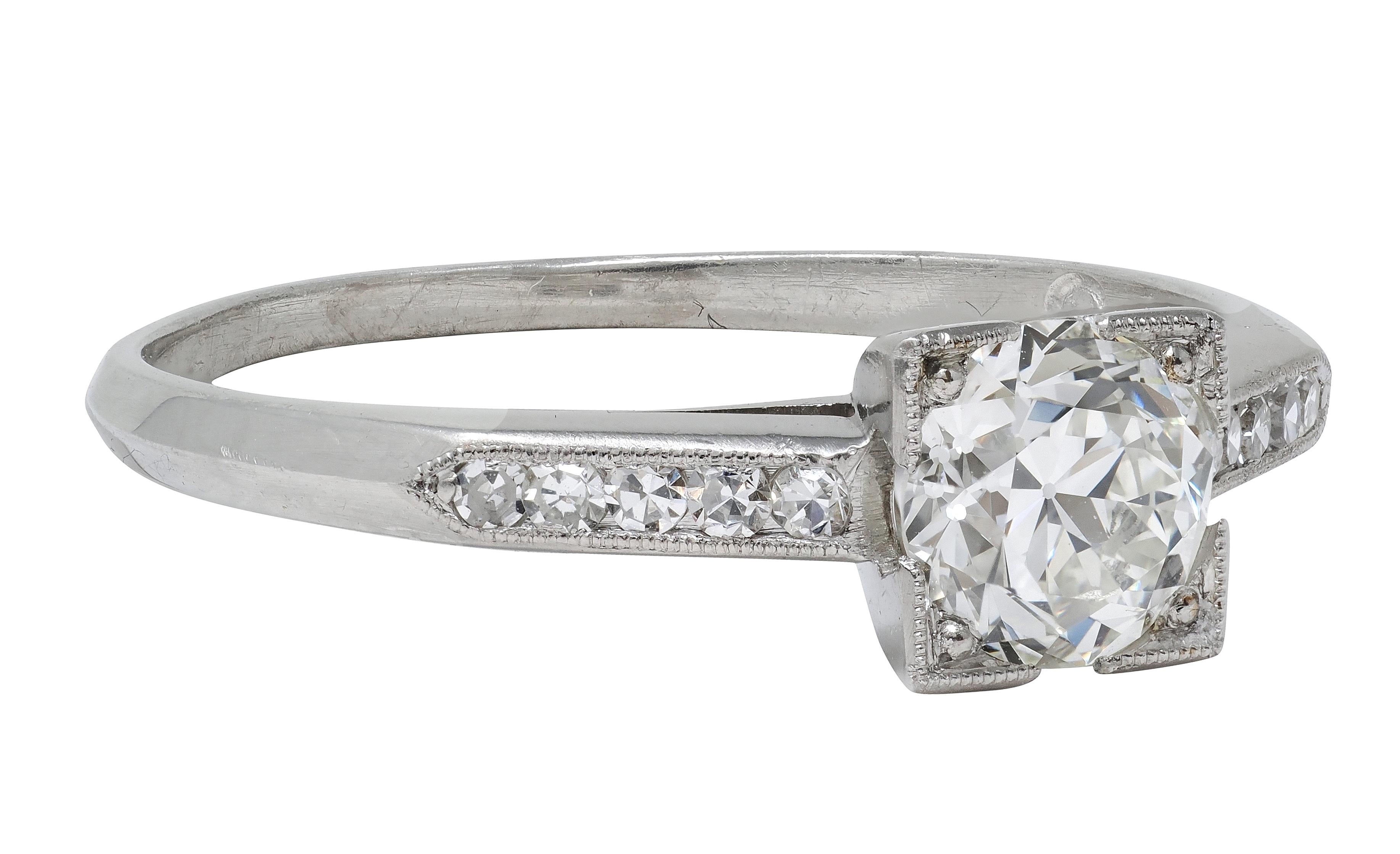 Mid-Century 0.76 CTW Old European Cut Diamond Platinum Vintage Engagement Ring