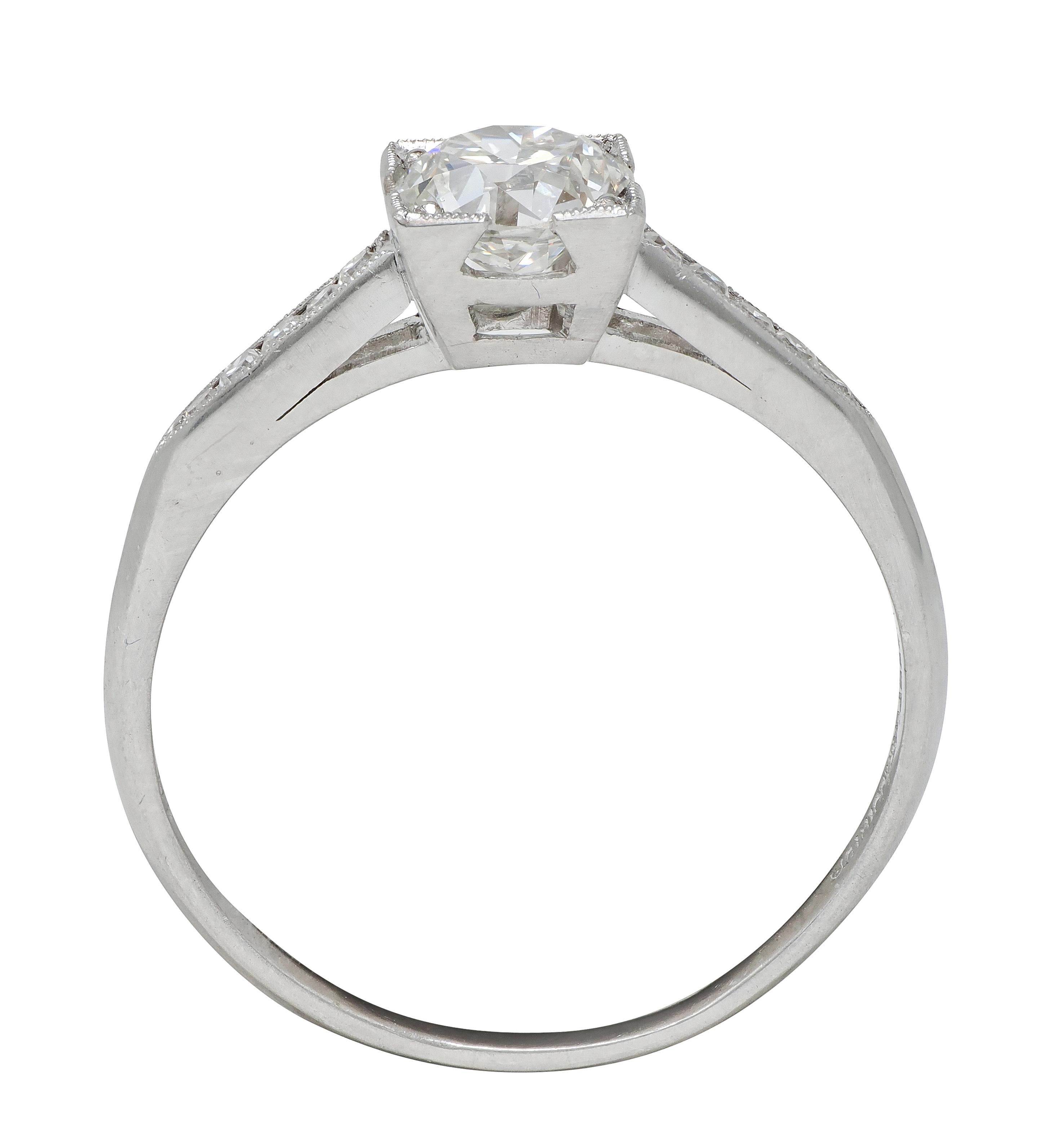 Mid-Century 0.76 CTW Old European Cut Diamond Platinum Vintage Engagement Ring
