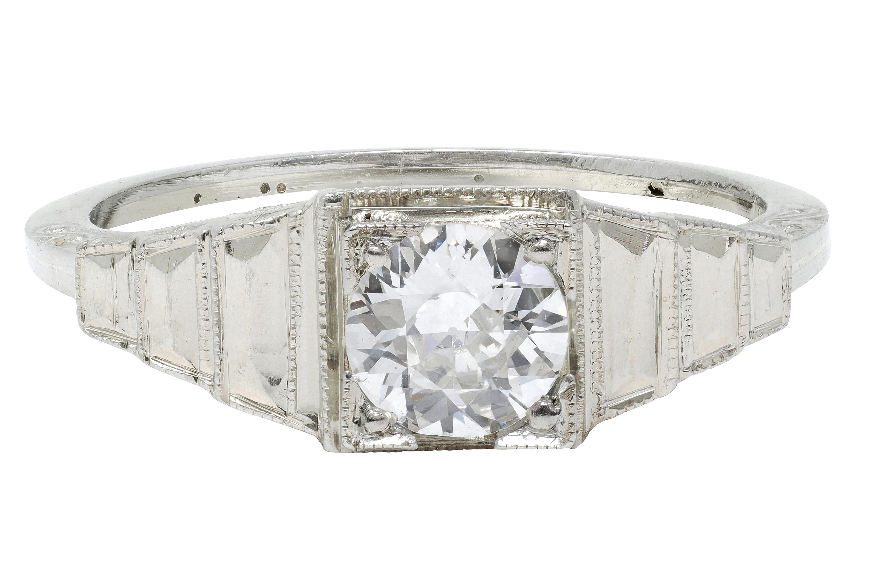 Art Deco Old European Cut Diamond 18 Karat White Gold Vintage Engagement Ring