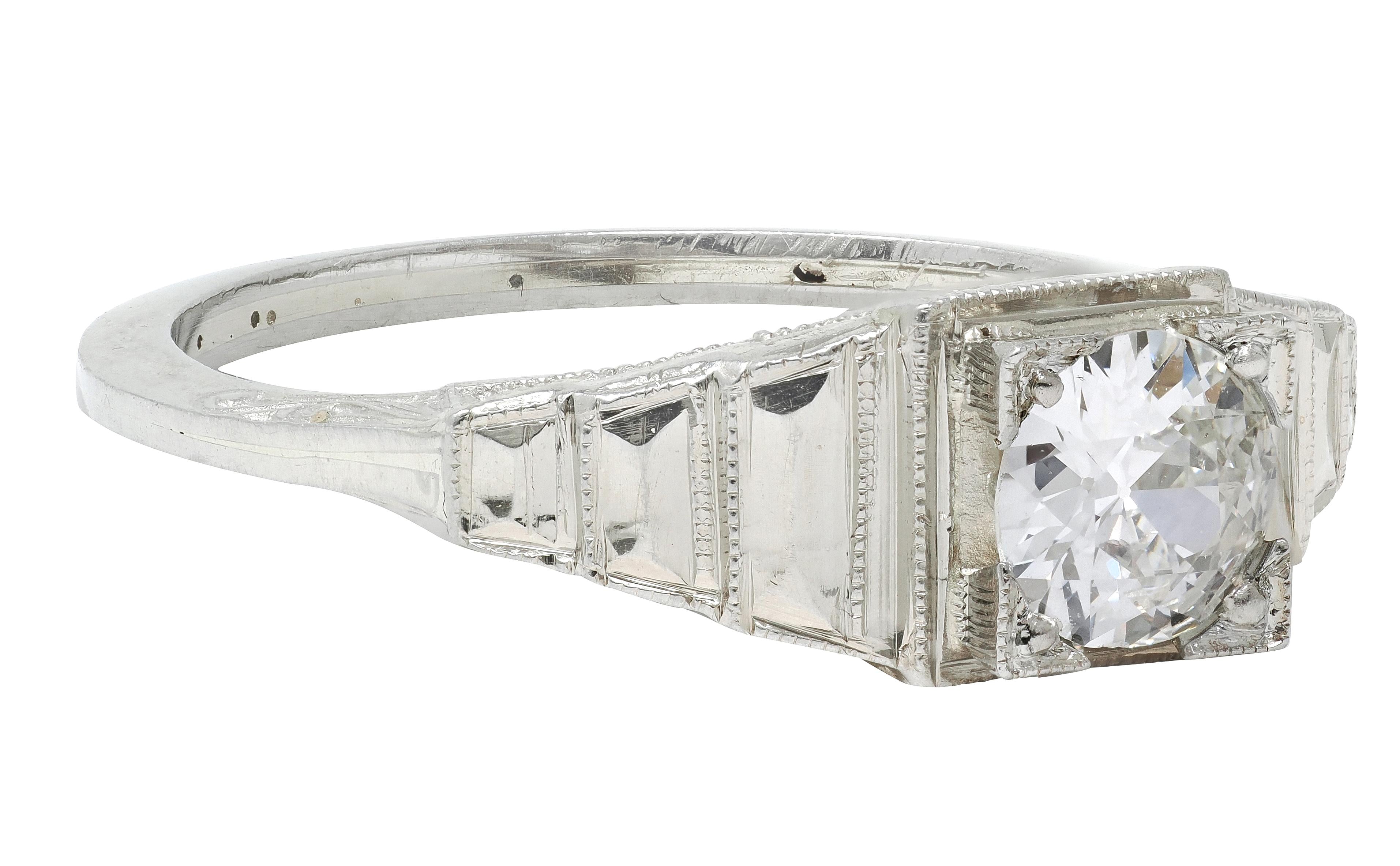 Art Deco Old European Cut Diamond 18 Karat White Gold Vintage Engagement Ring