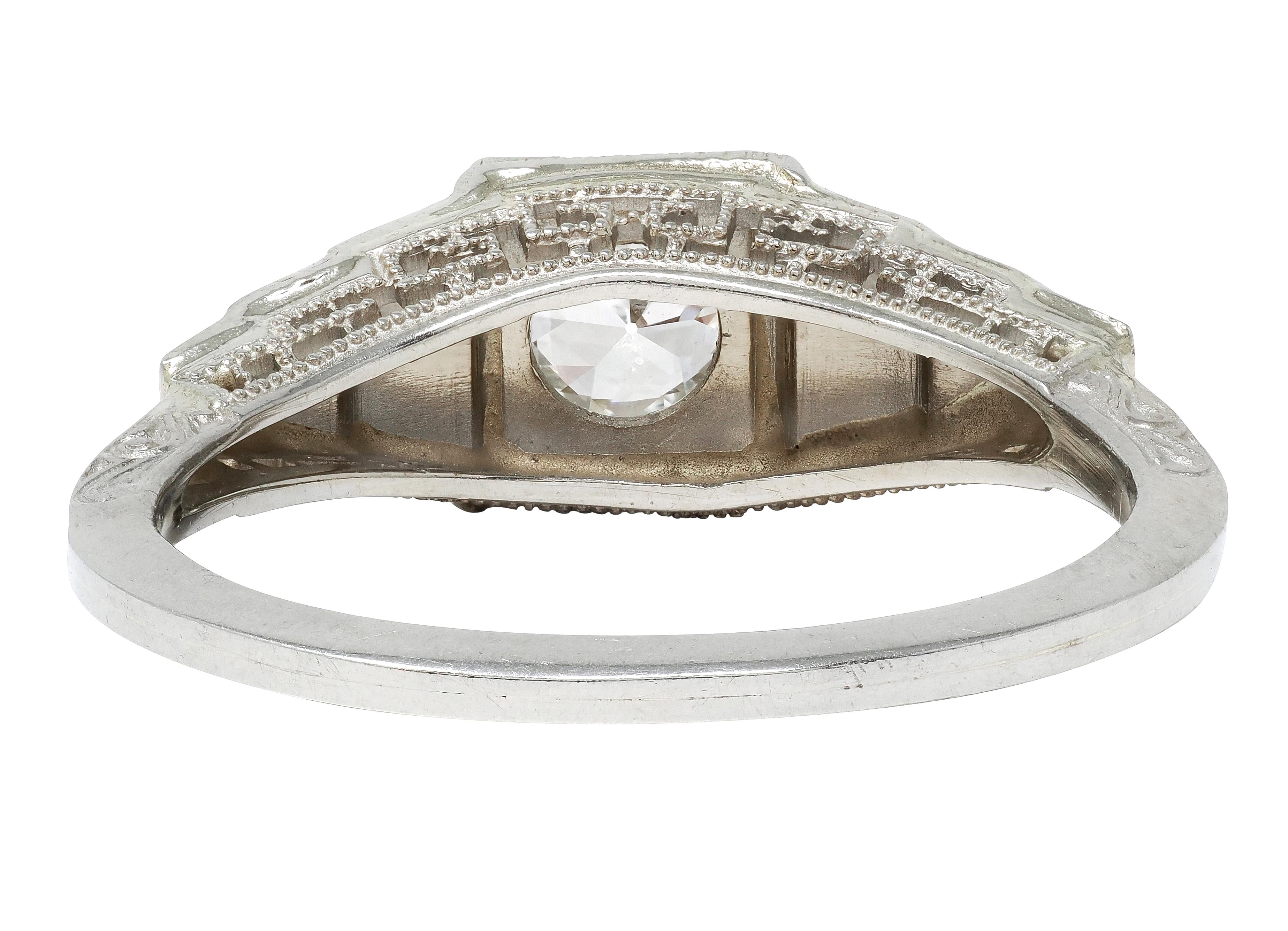 Art Deco Old European Cut Diamond 18 Karat White Gold Vintage Engagement Ring