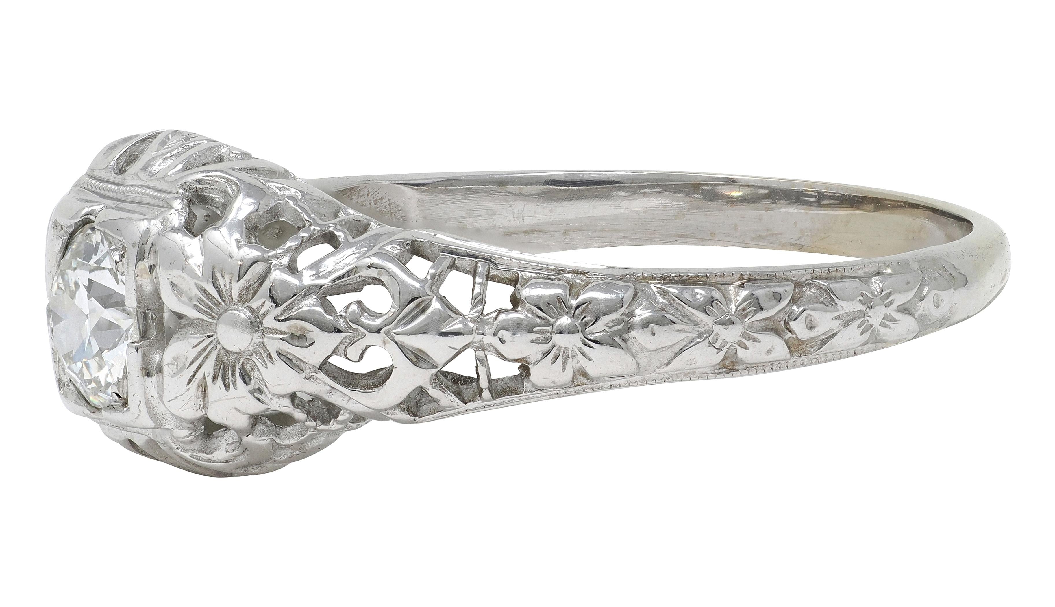 Art Deco Old European Diamond 18K Gold Orange Blossom Vintage Engagement Ring