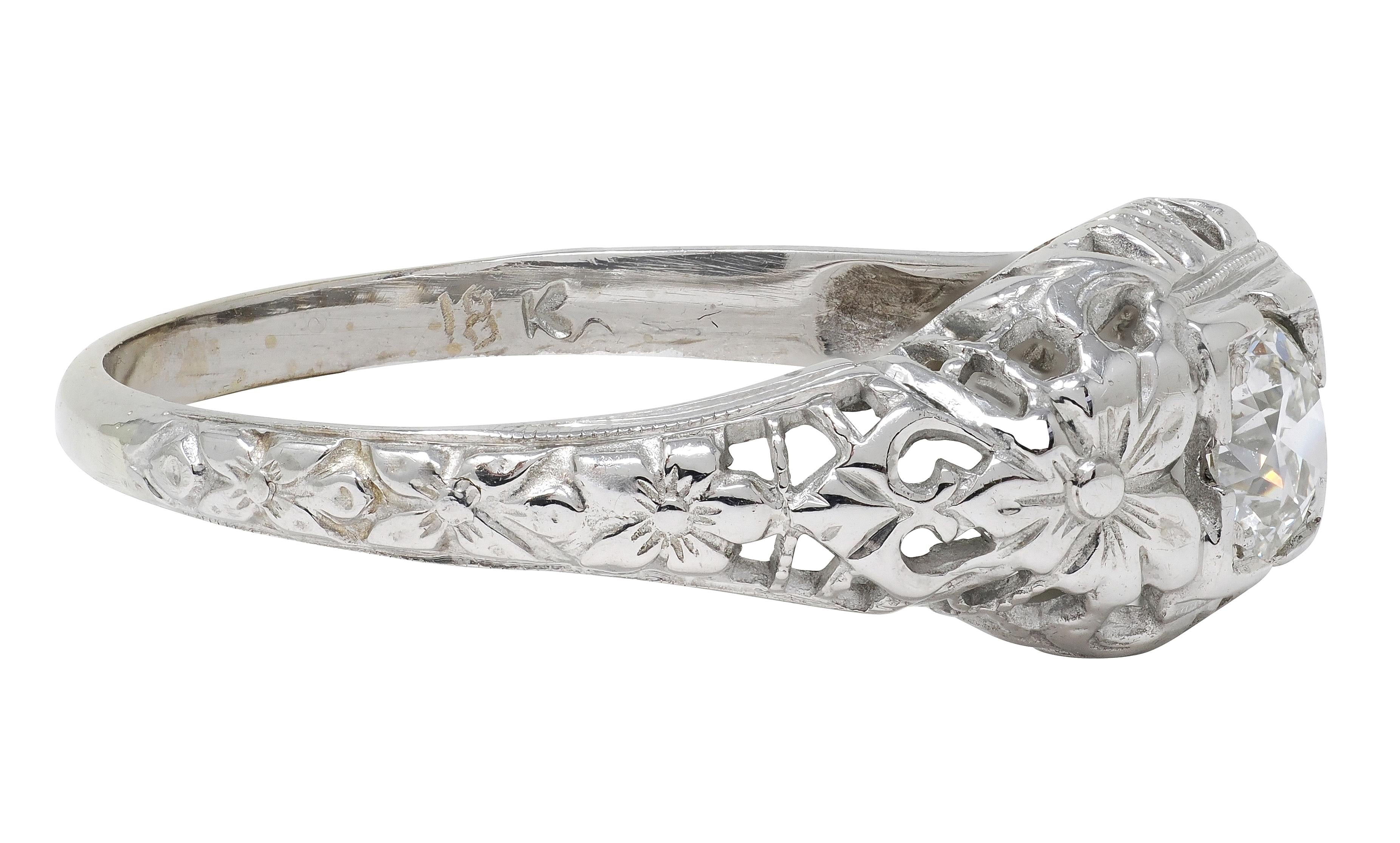 Art Deco Old European Diamond 18K Gold Orange Blossom Vintage Engagement Ring