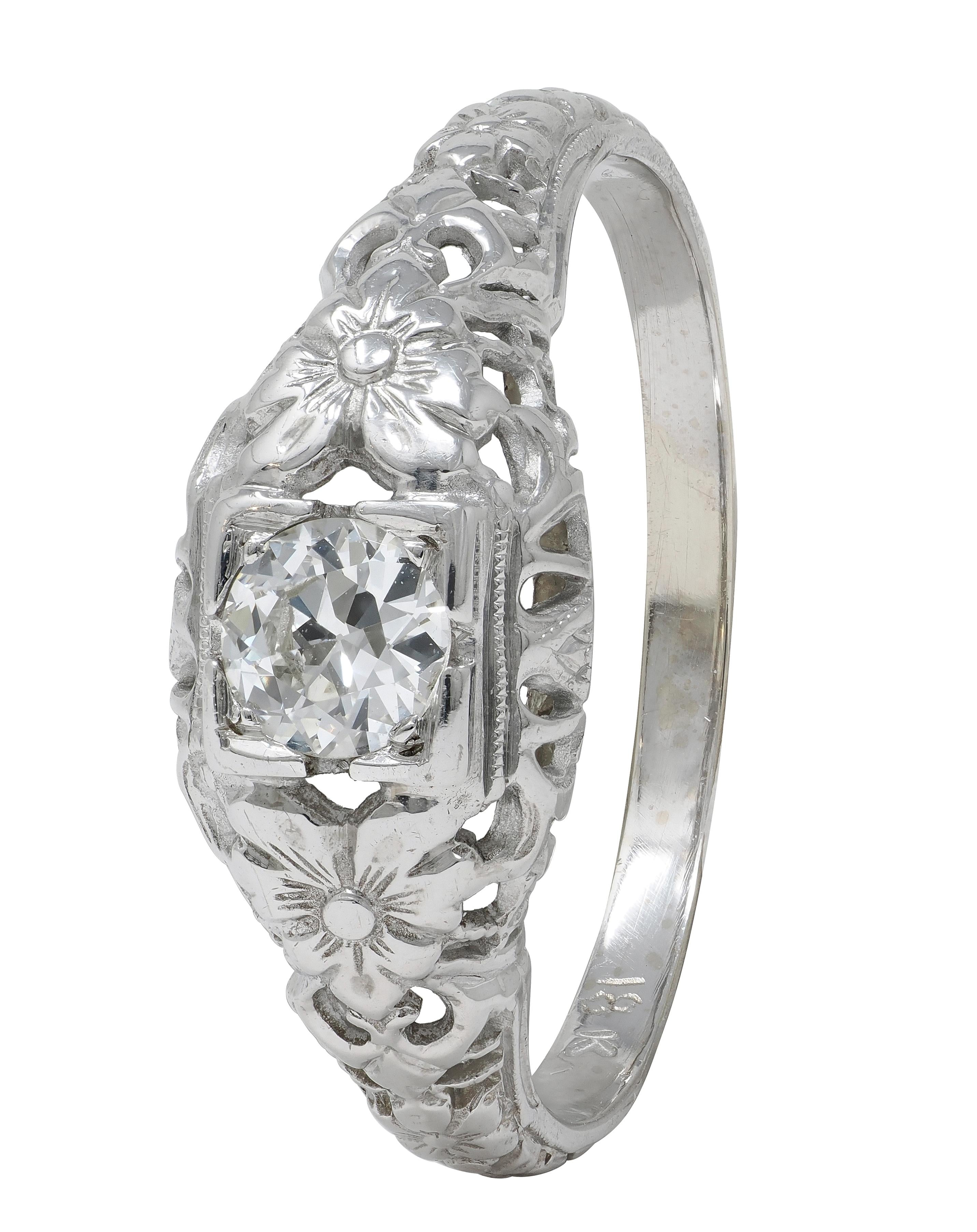 Art Deco Old European Diamond 18K Gold Orange Blossom Vintage Engagement Ring