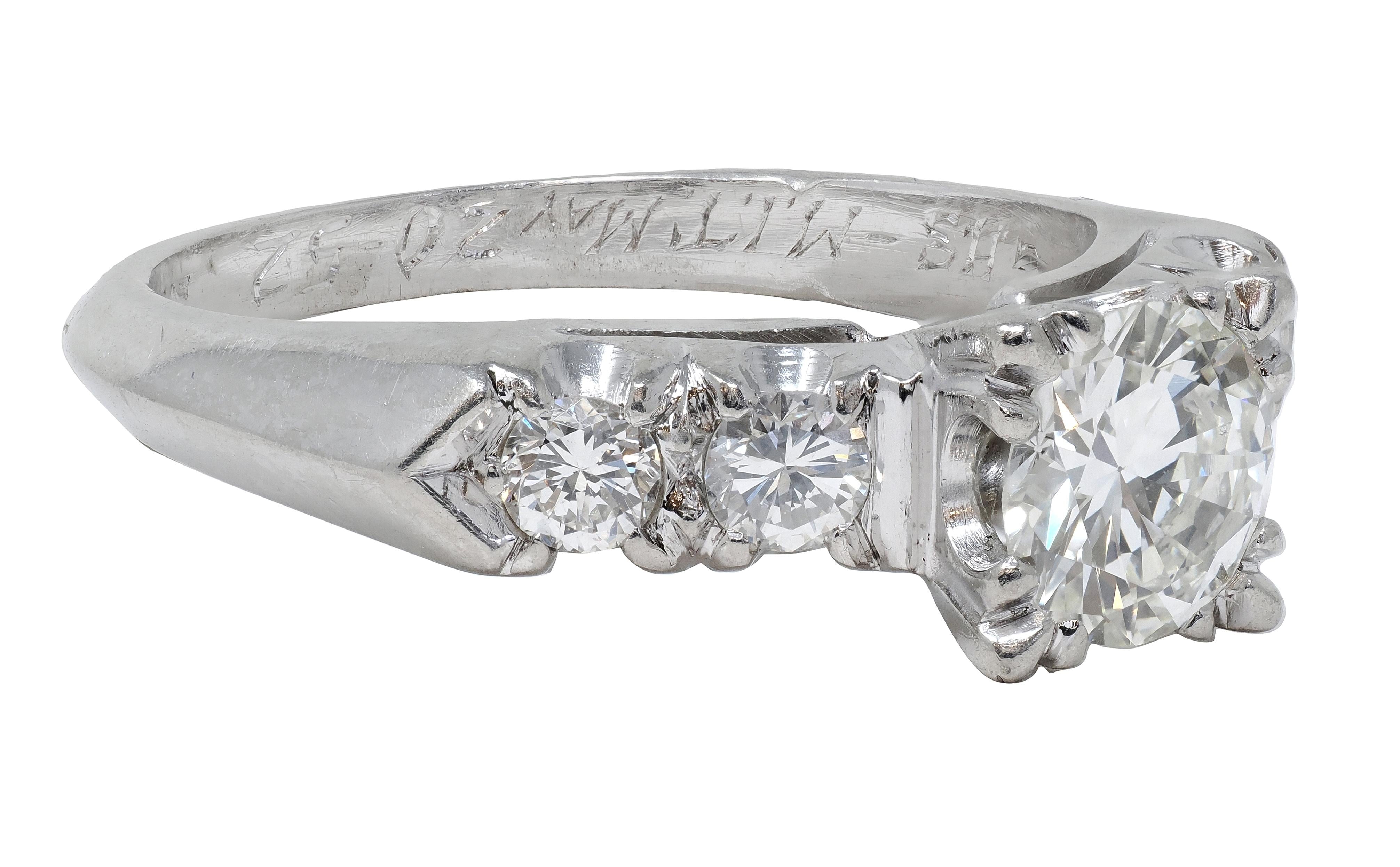Mid-Century 1952 Diamond Platinum Knife Edge Vintage Engagement Ring