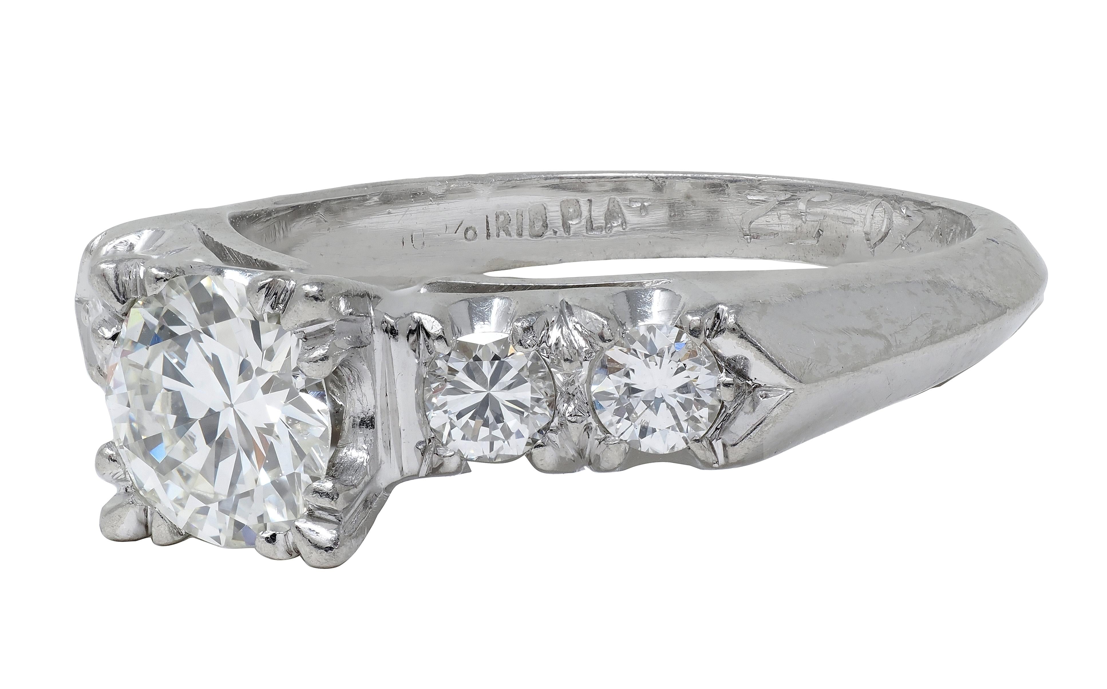 Mid-Century 1952 Diamond Platinum Knife Edge Vintage Engagement Ring