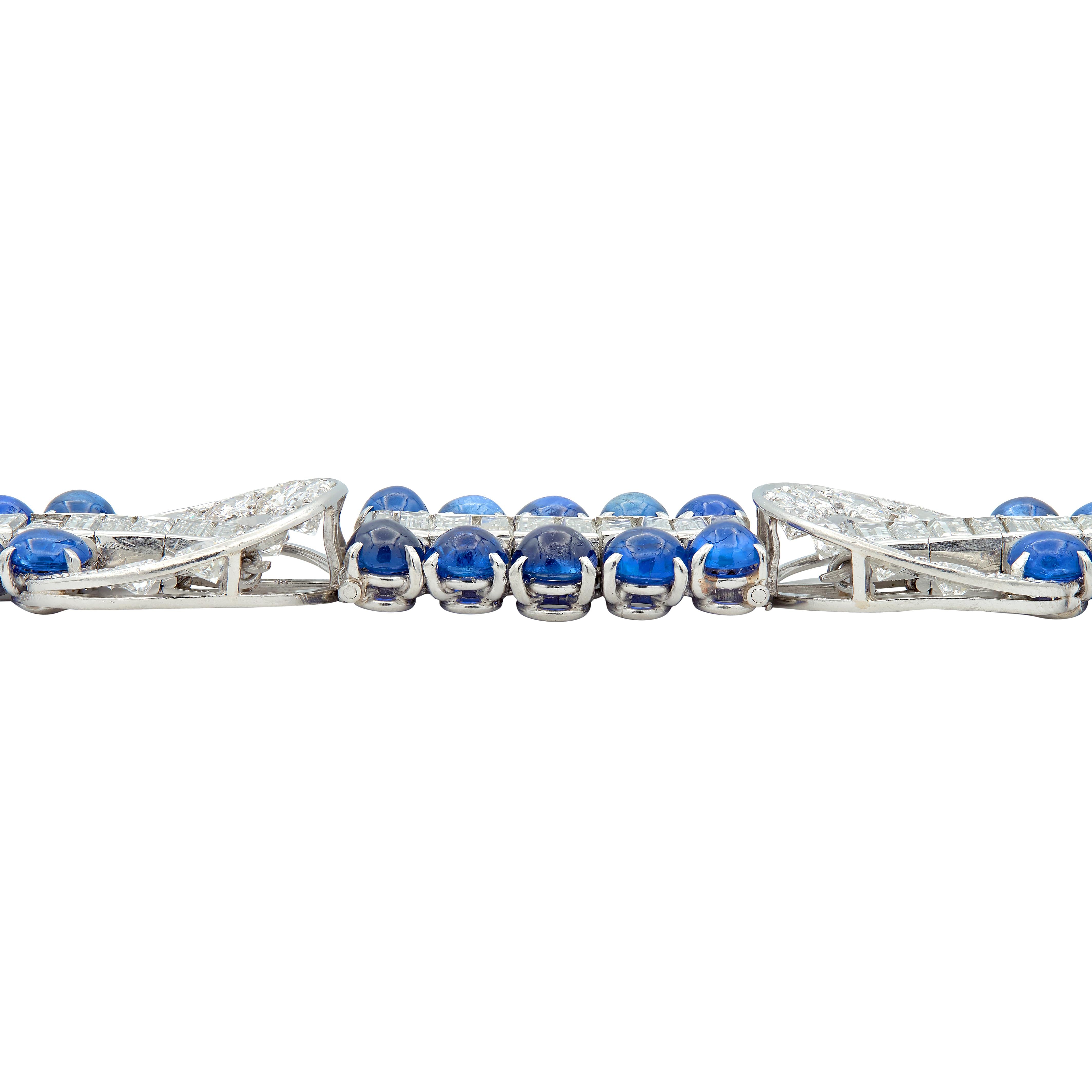 Art Deco 35.50 CTW Sapphire Diamond Platinum Vintage Buckle Line Bracelet