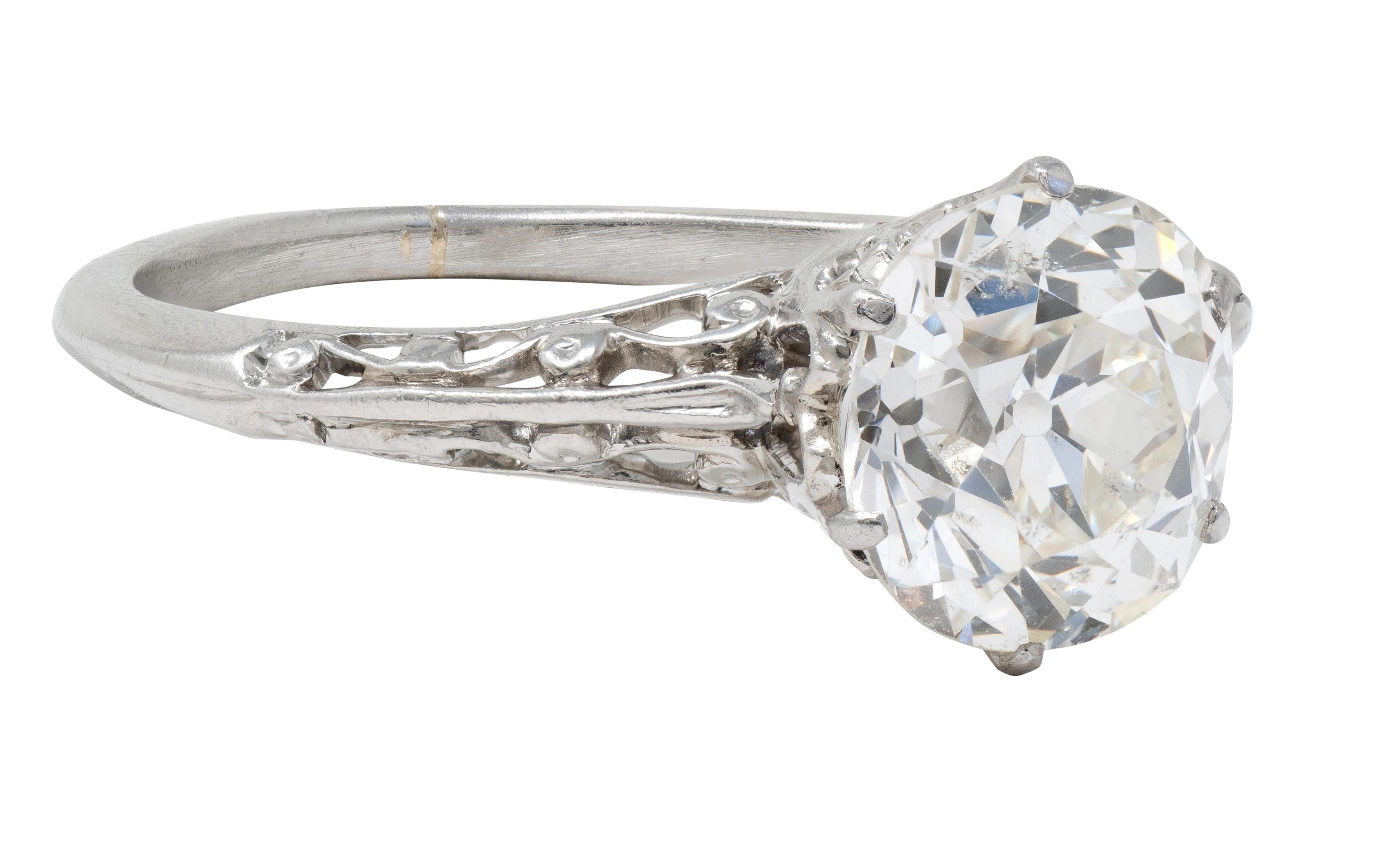 Art Deco 1.39 CTW Old Mine Cut Diamond Platinum Scroll Solitaire Engagement Ring