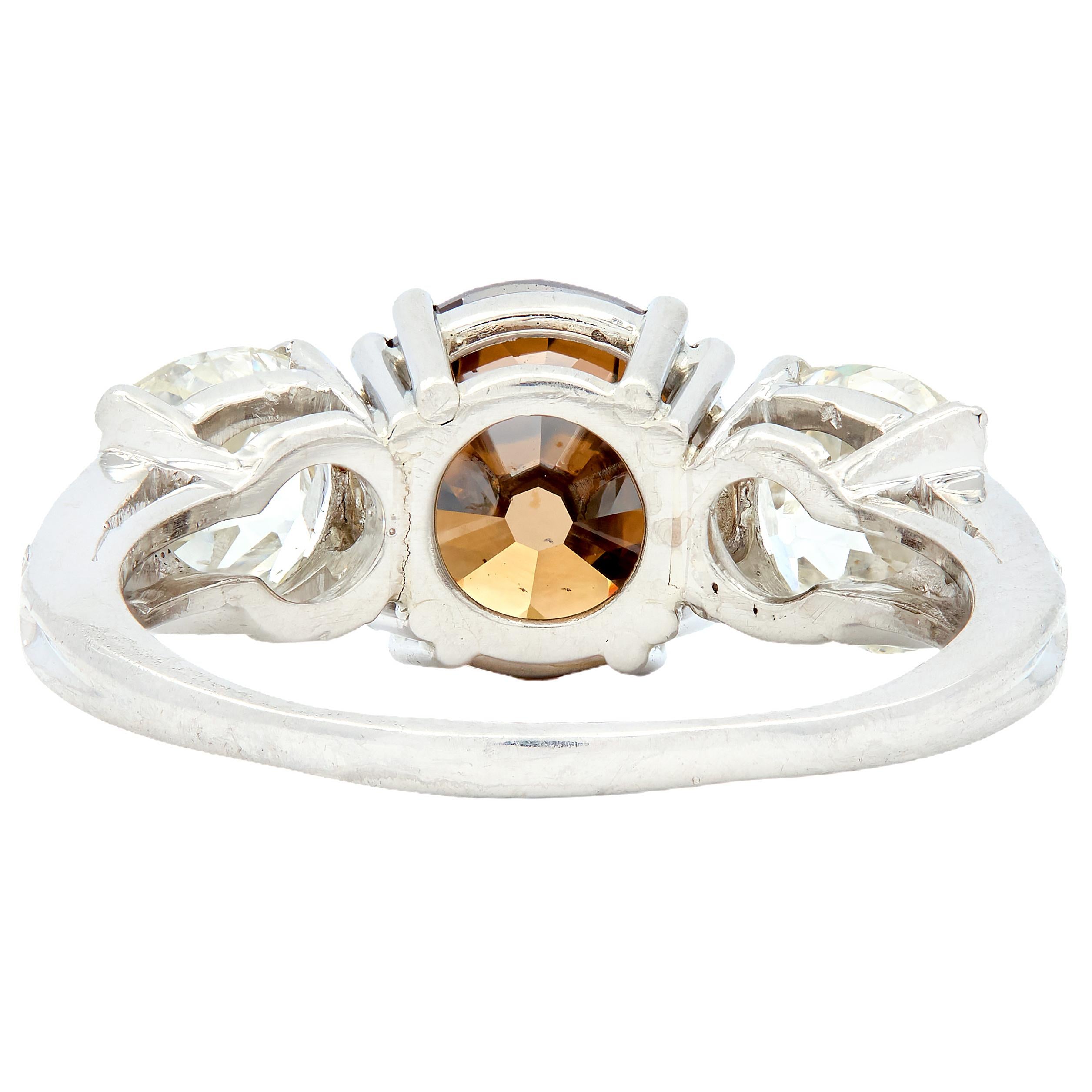 Mid-Century 4.25 CTW Fancy Orangy Brown Diamond Platinum Vintage Engagement Ring