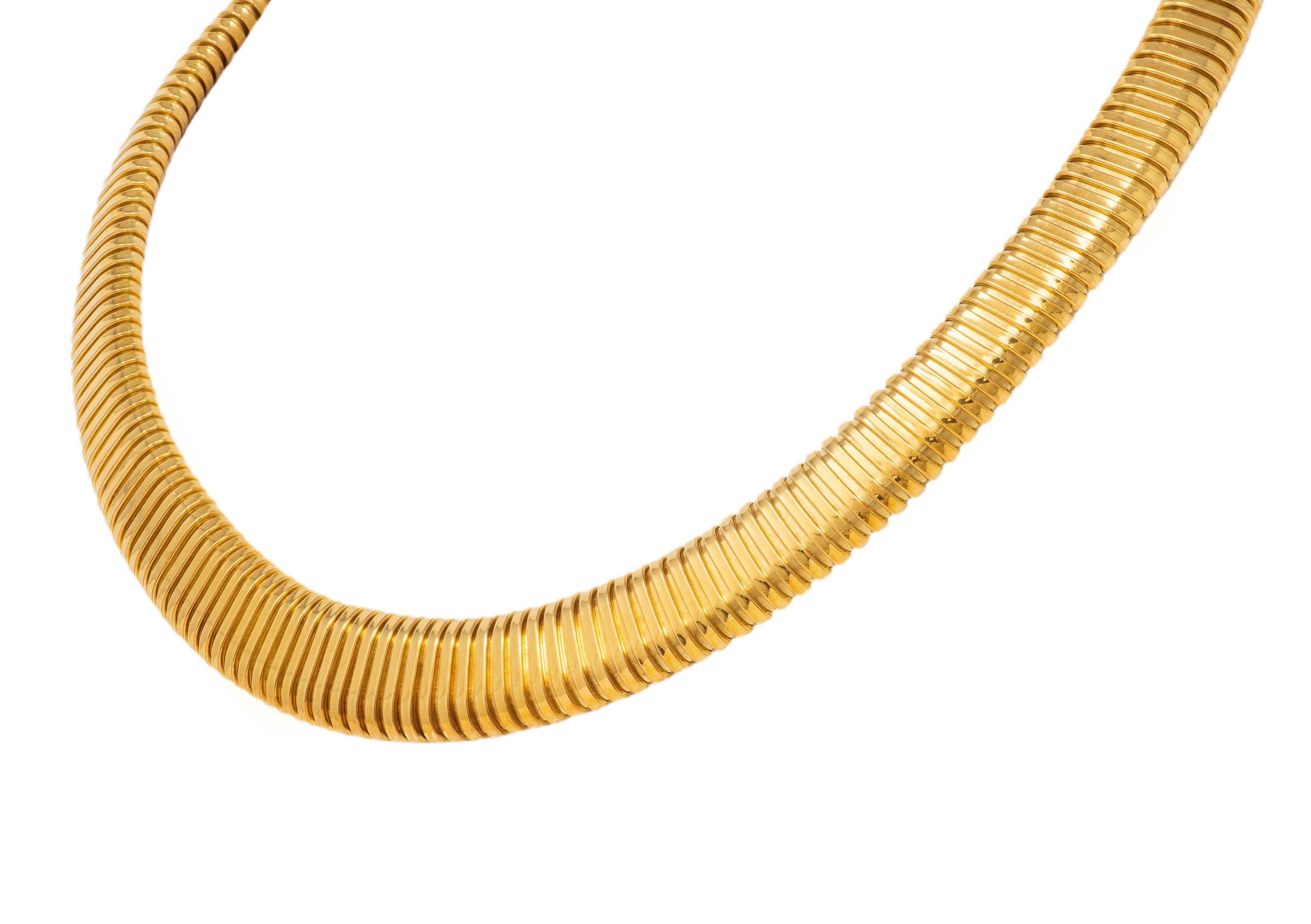 Cartier 1980's 18 Karat Yellow Gold Vintage Graduated Tubogas Collar Necklace