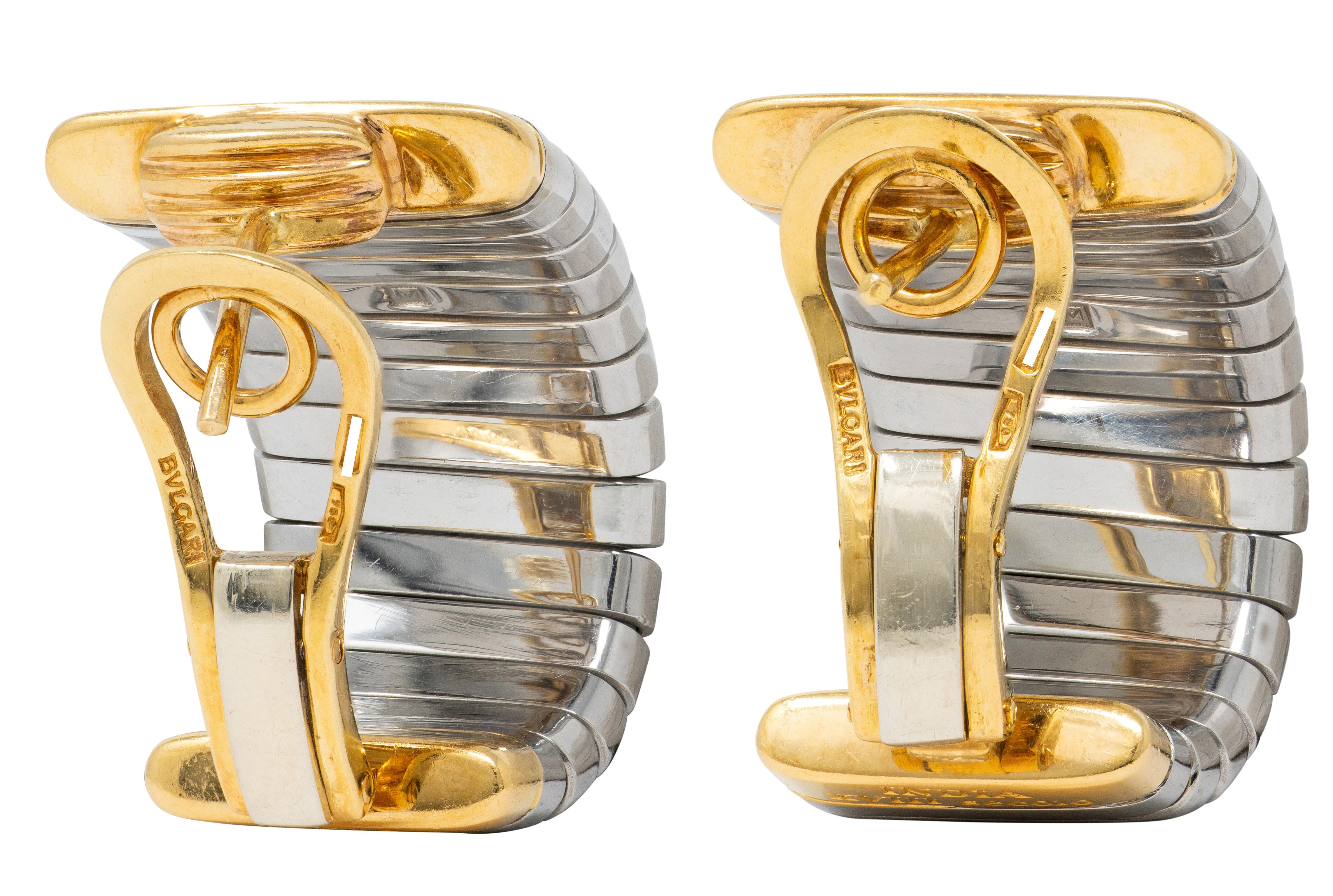 Bulgari 1980 Ancient Indian Coin 18K Gold Steel Vintage Tubogas Monete Earrings