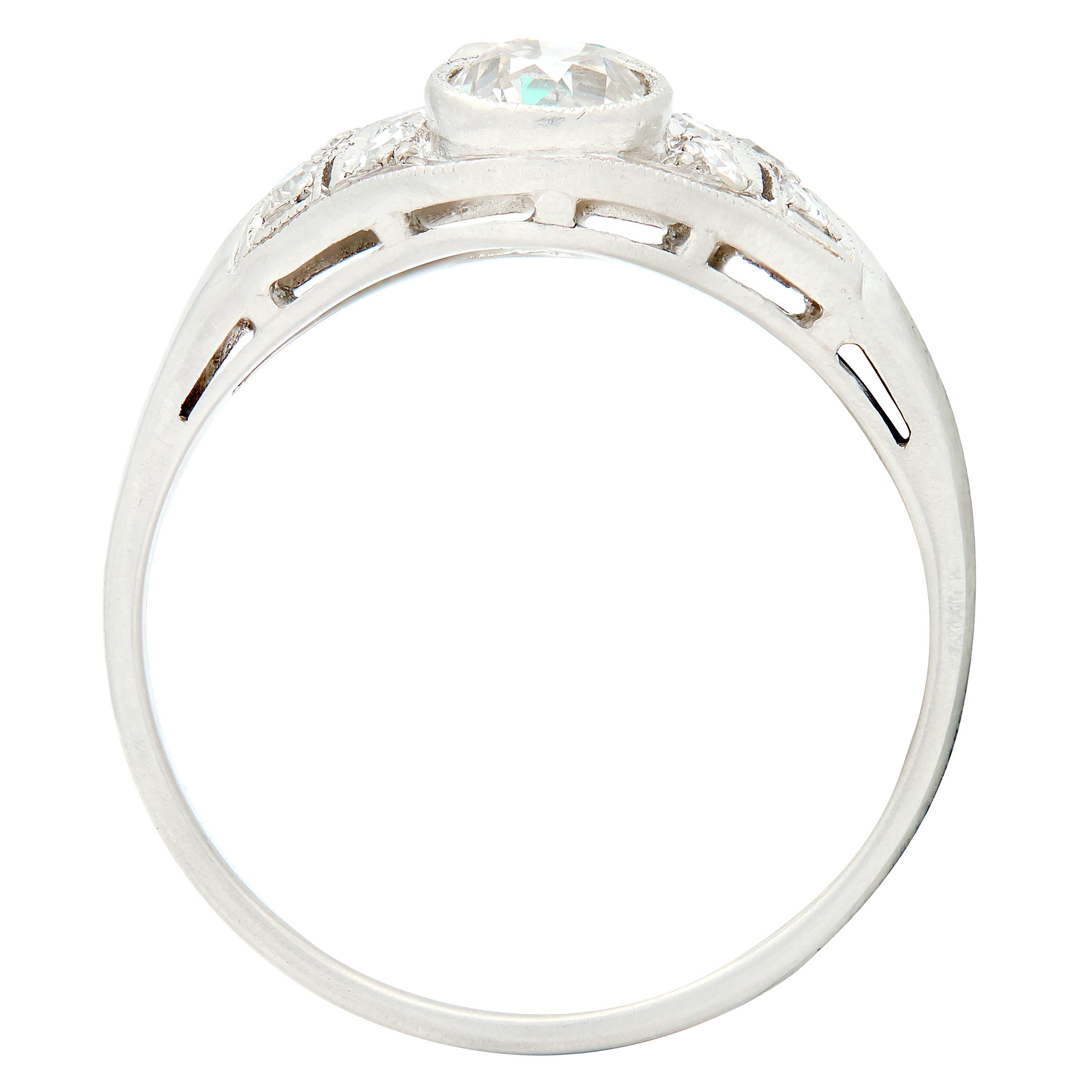 Art Deco 1.75 CTW Emerald Diamond Platinum Vintage Navette Dinner Ring