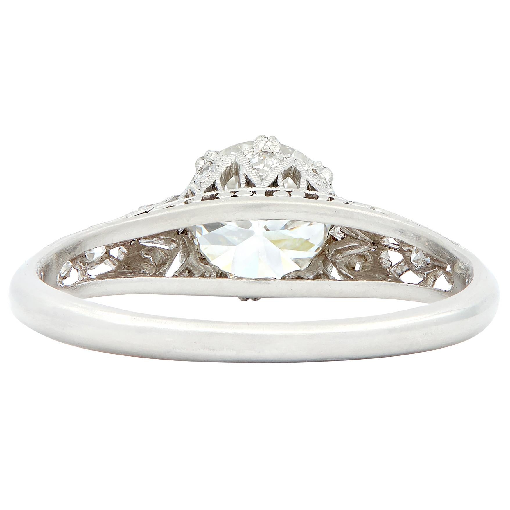 Art Deco 1.44 CTW Old European Diamond Platinum Vintage Engagement Ring GIA