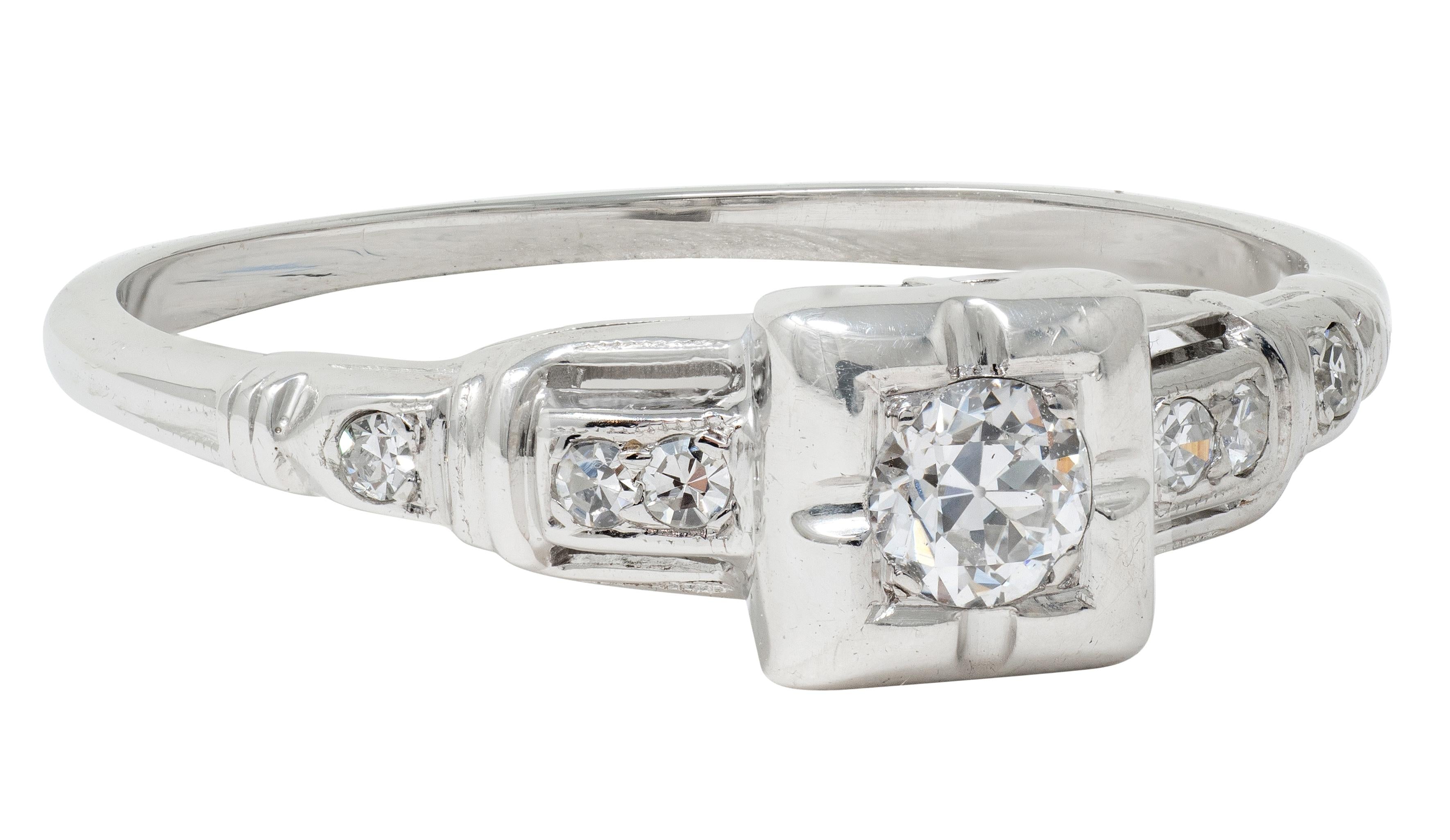Art Deco 0.30 CTW Diamond 18K White Gold Square Form Vintage Engagement Ring