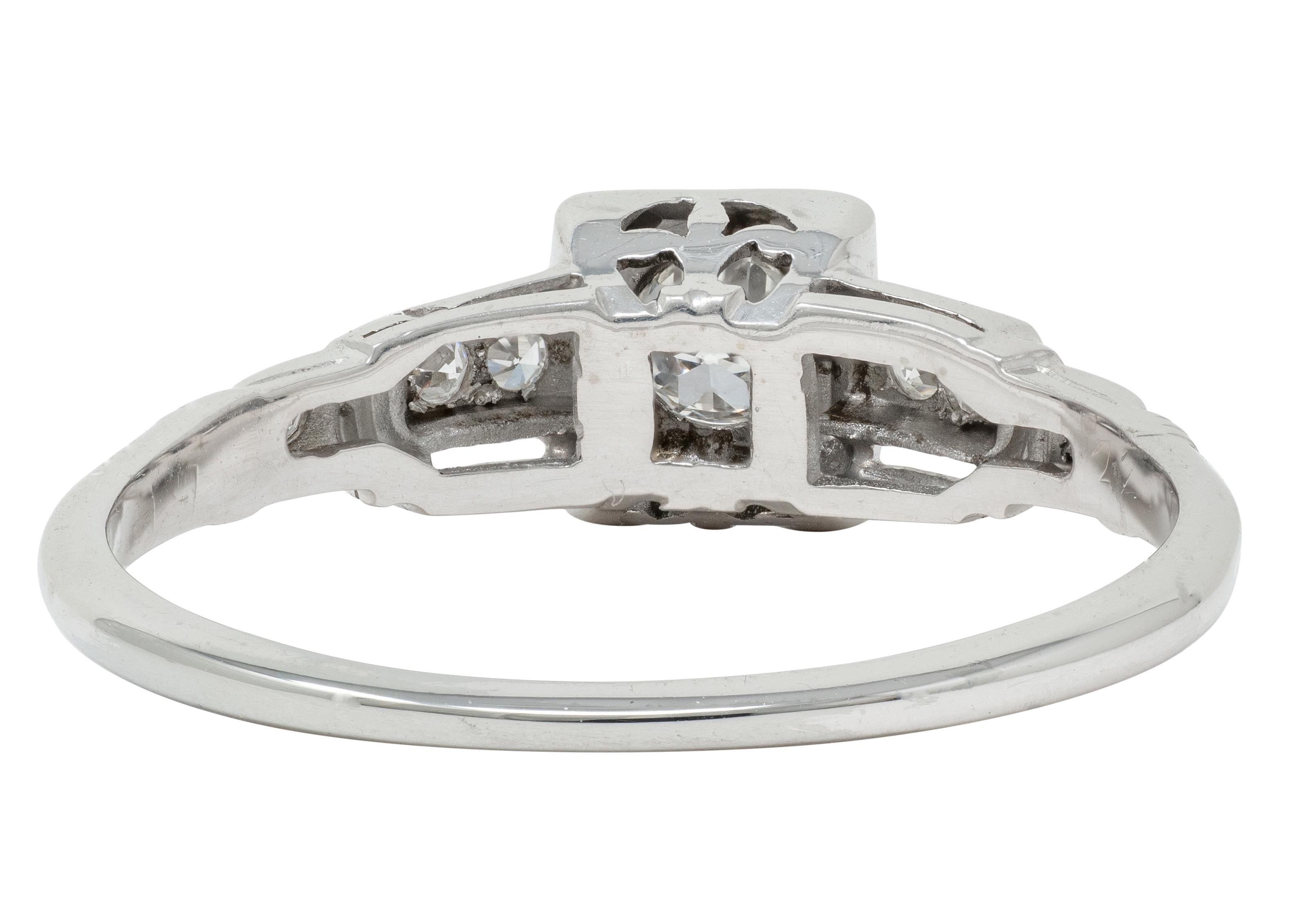 Art Deco 0.30 CTW Diamond 18K White Gold Square Form Vintage Engagement Ring