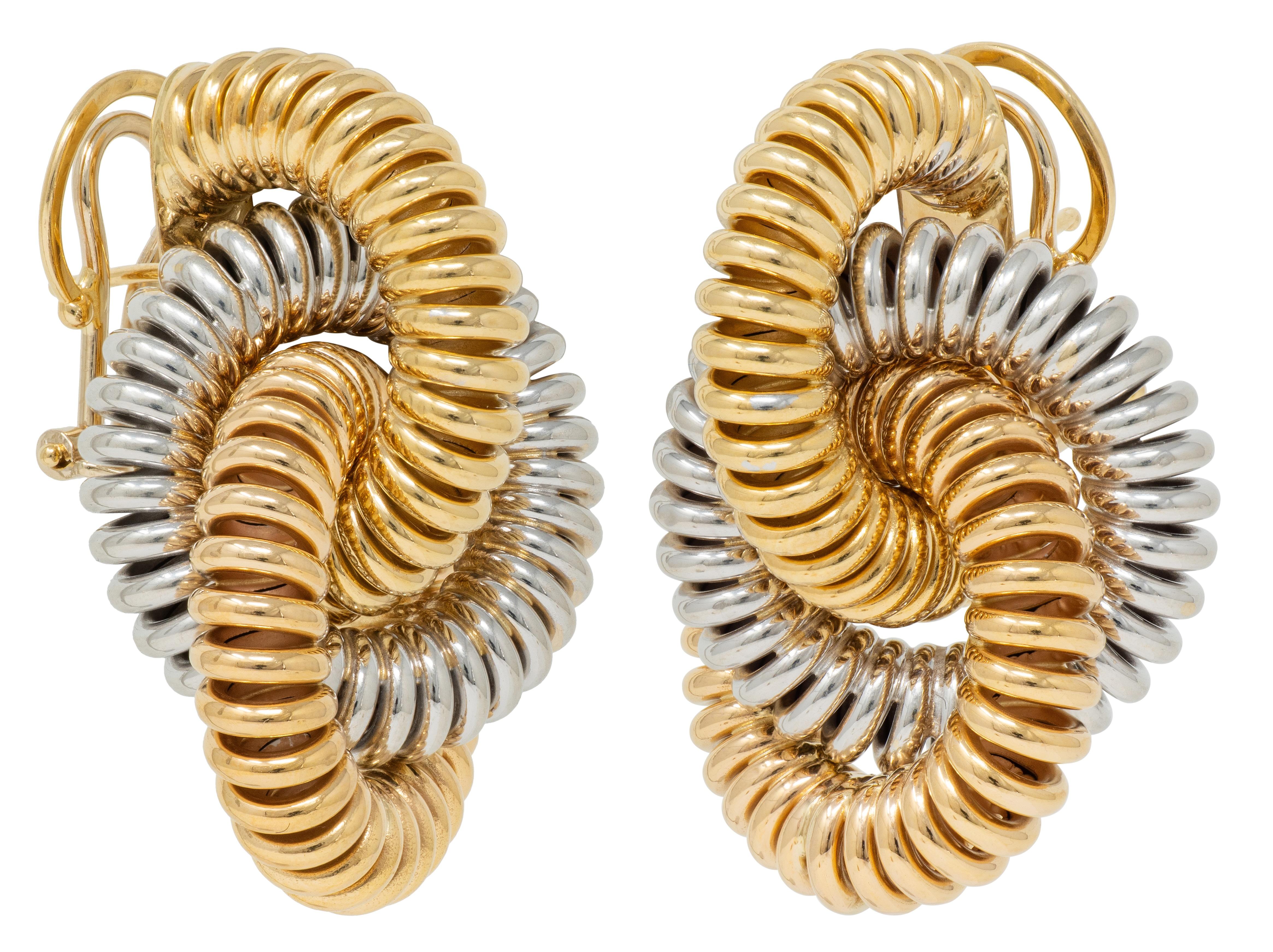 Contemporary 18 Karat Tri-Gold Coil Door Knocker Earrings