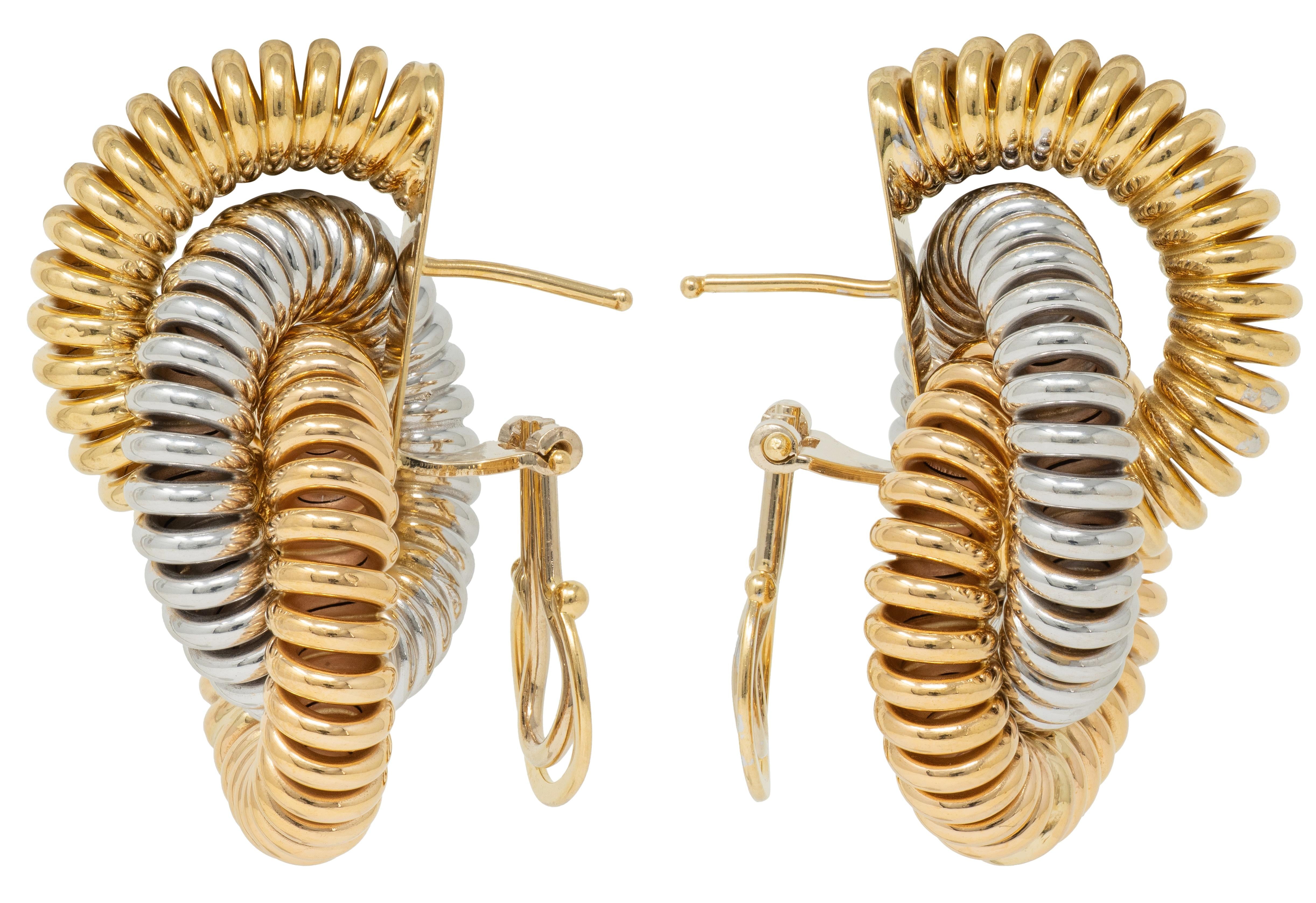 Contemporary 18 Karat Tri-Gold Coil Door Knocker Earrings