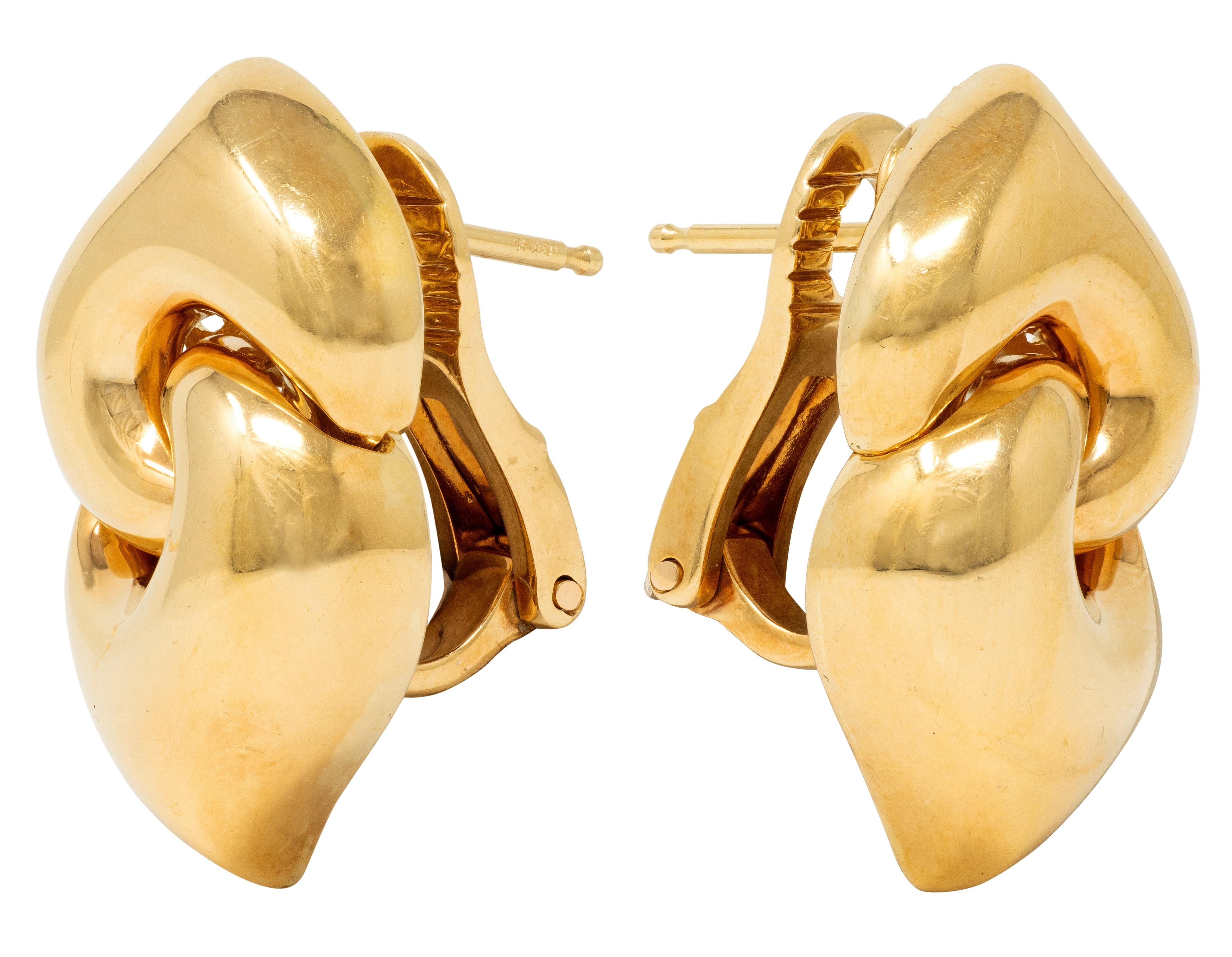 Bulgari 1980's 18 Karat Yellow Gold Vintage Puffy Gancio Link Earrings