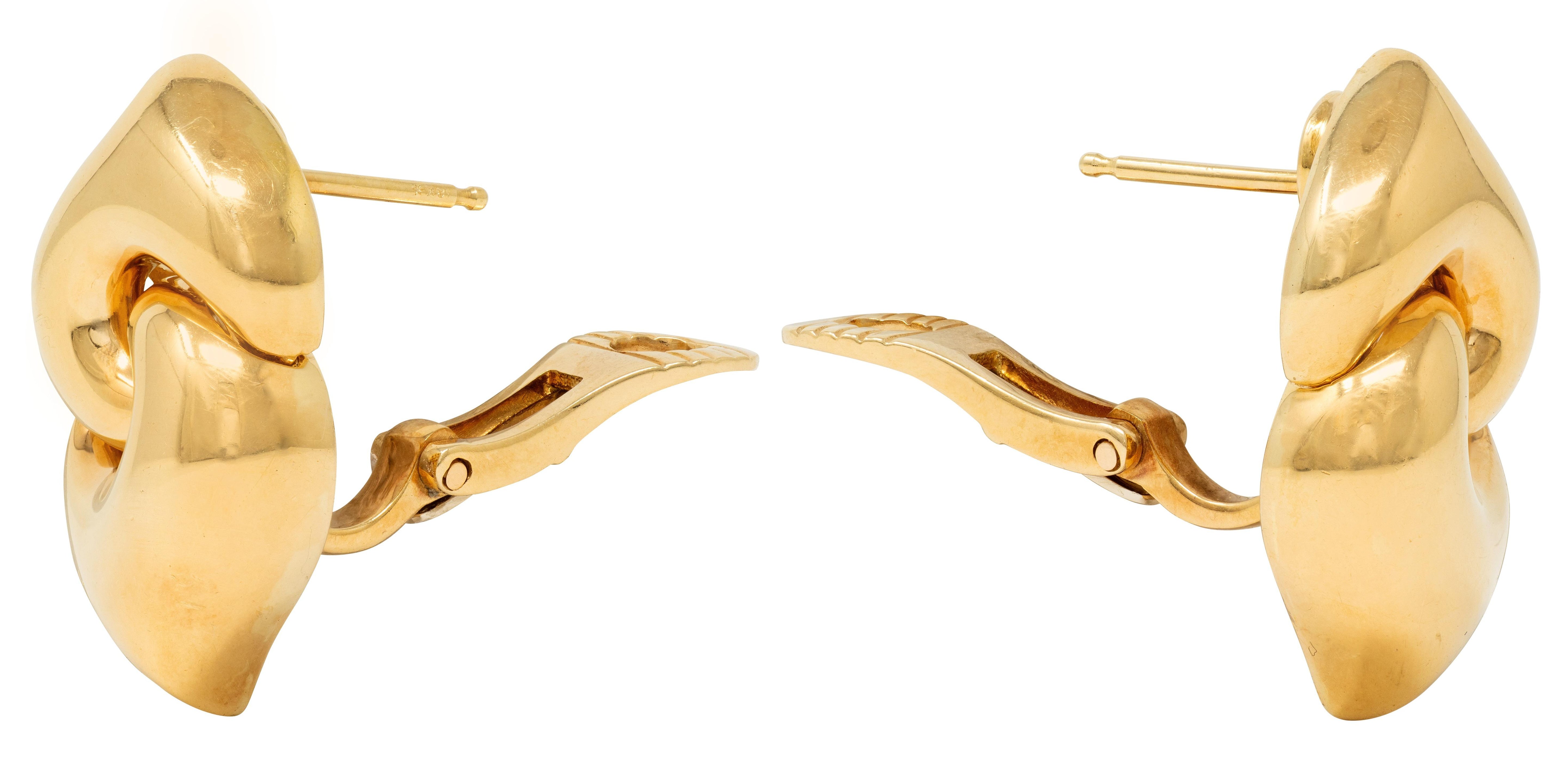 Bulgari 1980's 18 Karat Yellow Gold Vintage Puffy Gancio Link Earrings