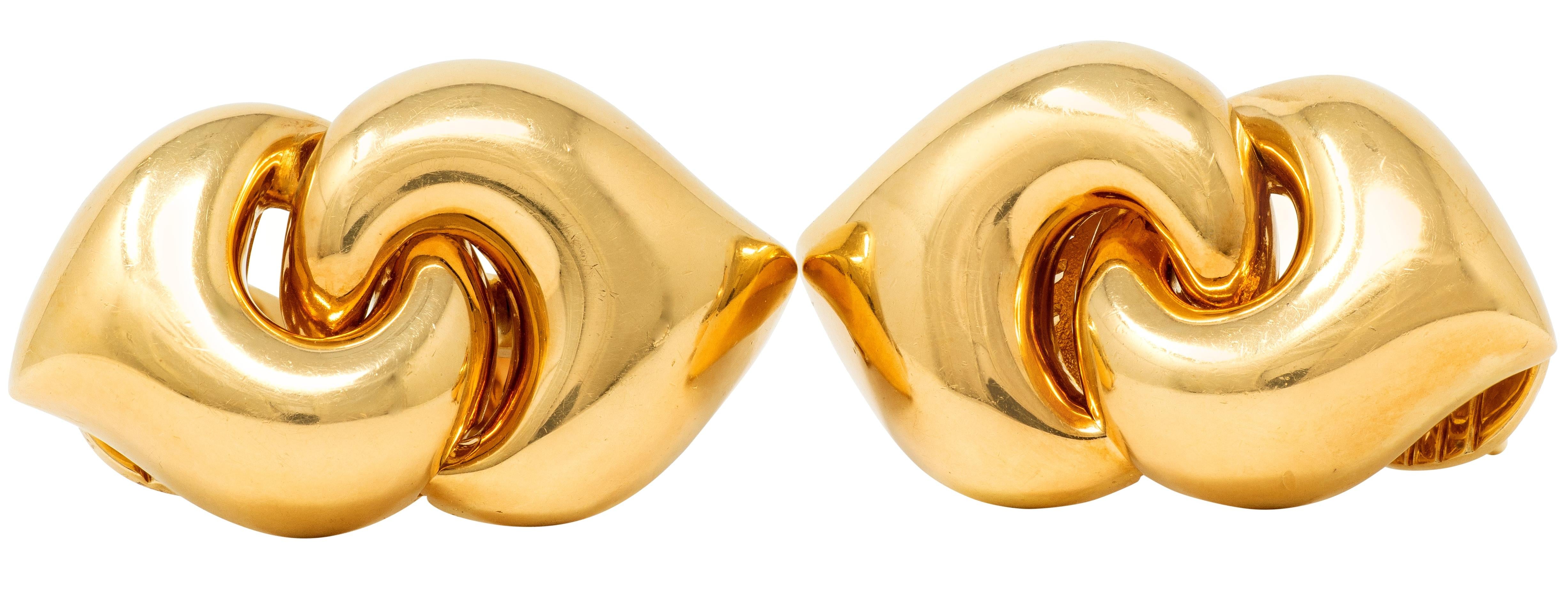 Bulgari 1980's 18 Karat Yellow Gold Vintage Puffy Gancio Link Earrings