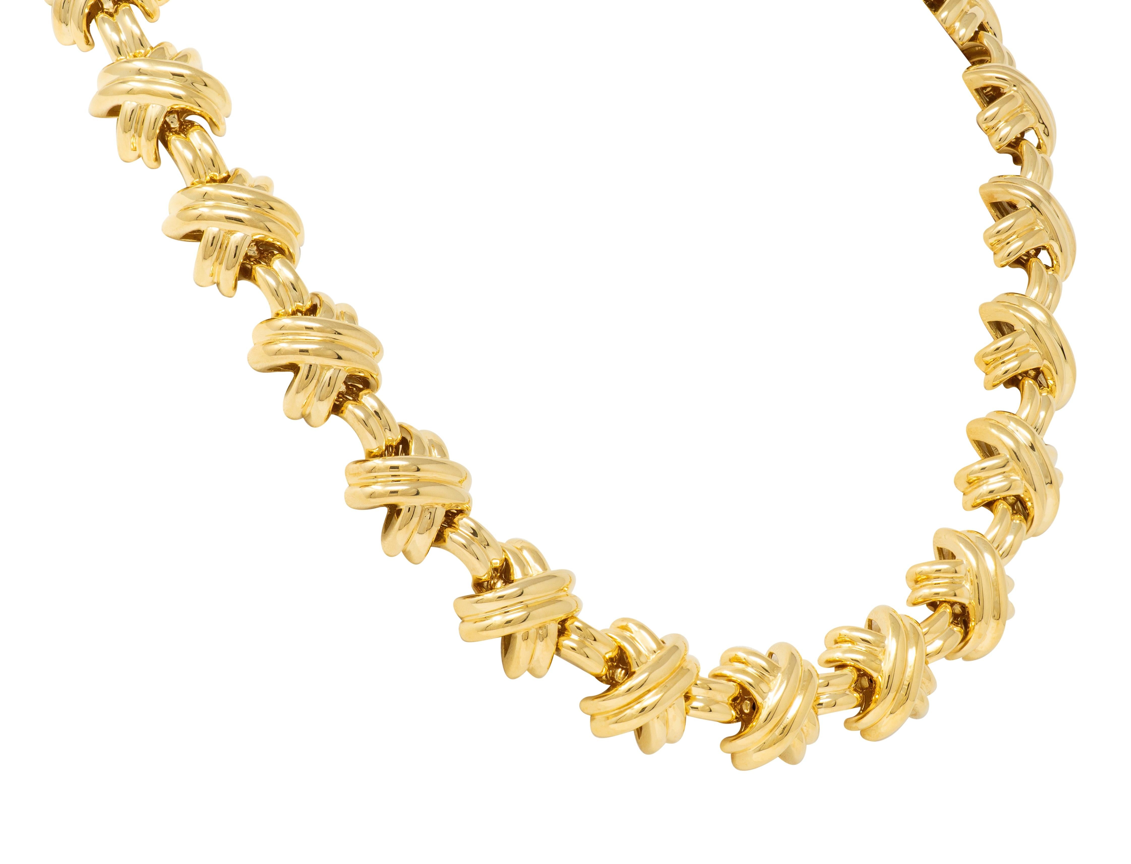 Tiffany & Co. 1992 18 Karat Yellow Gold Vintage X Kiss Necklace