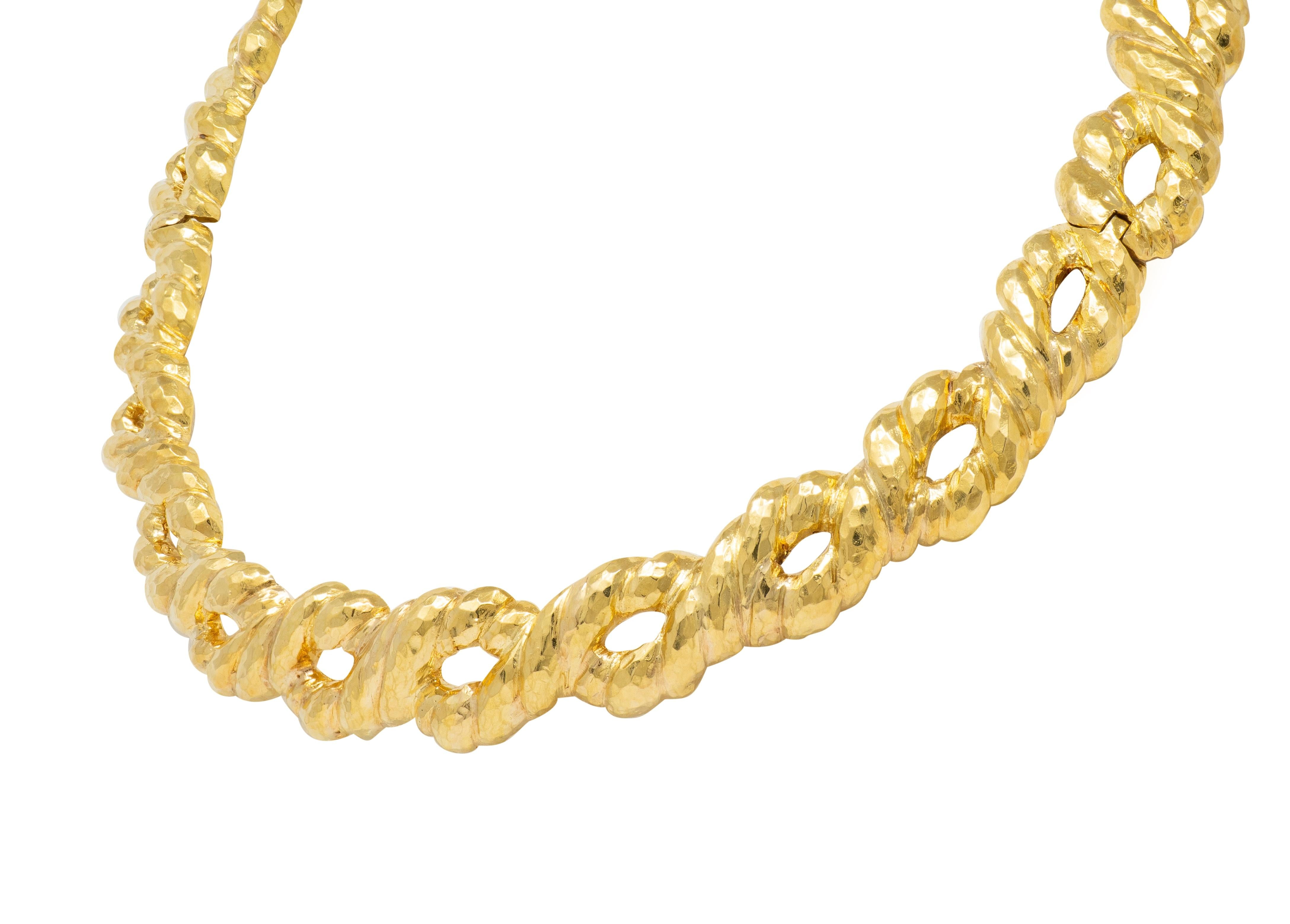 David Webb 1980's 18 Karat Yellow Gold Vintage Hammered Twist Collar Necklace