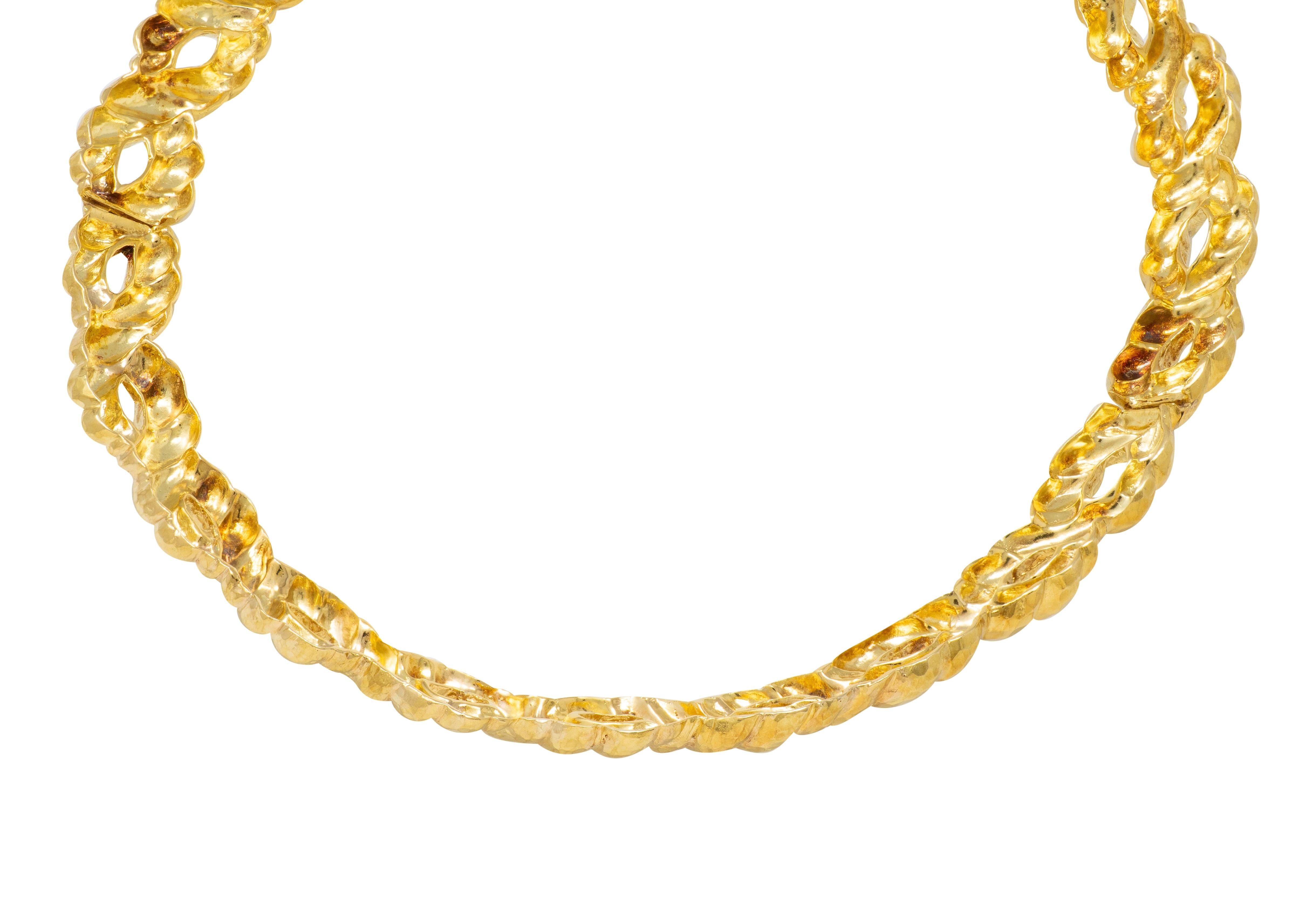 David Webb 1980's 18 Karat Yellow Gold Vintage Hammered Twist Collar Necklace