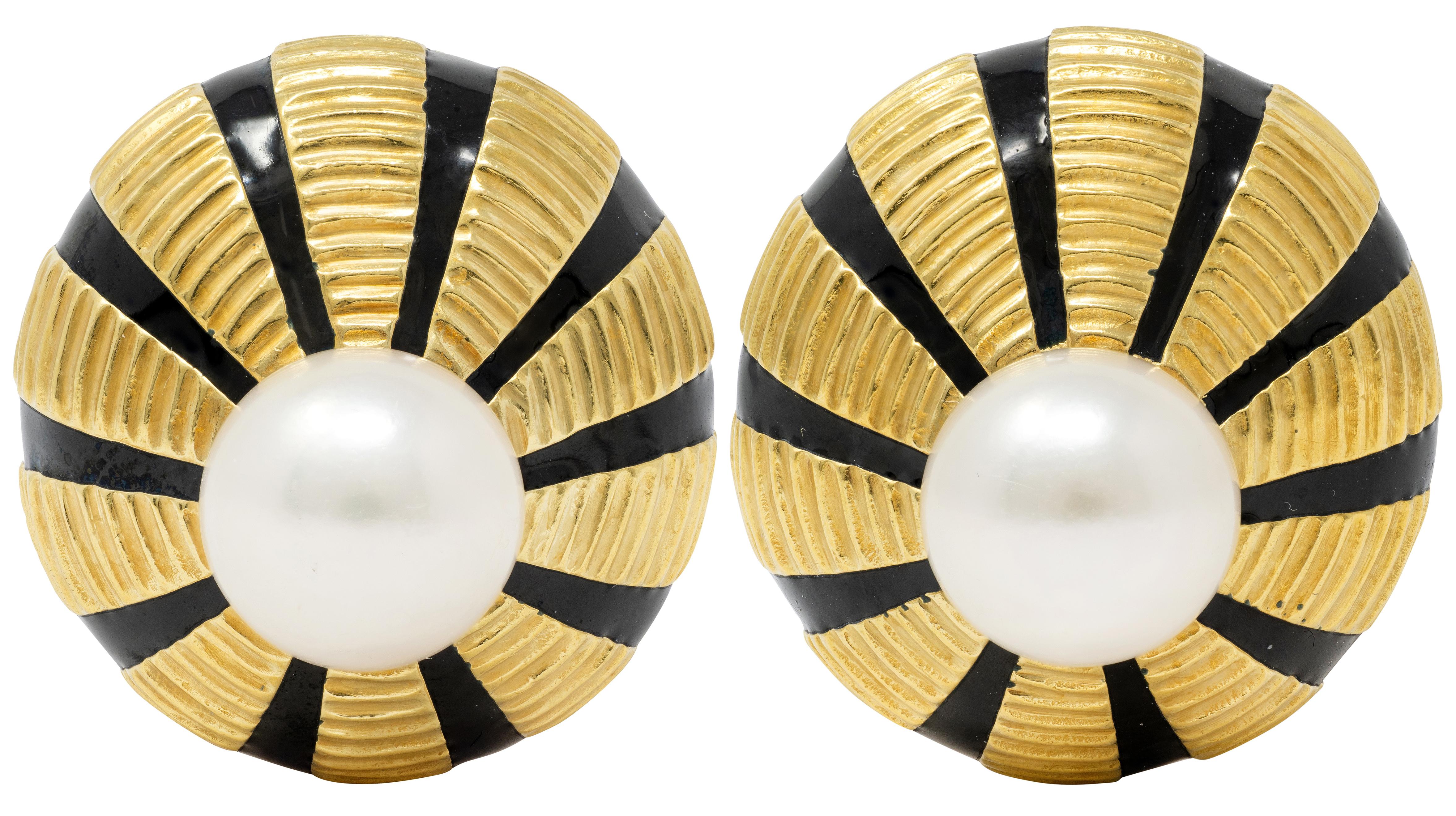 Tiffany & Co. Schlumberger 1970 Pearl Enamel 18K Gold Vintage Taj Mahal Earrings