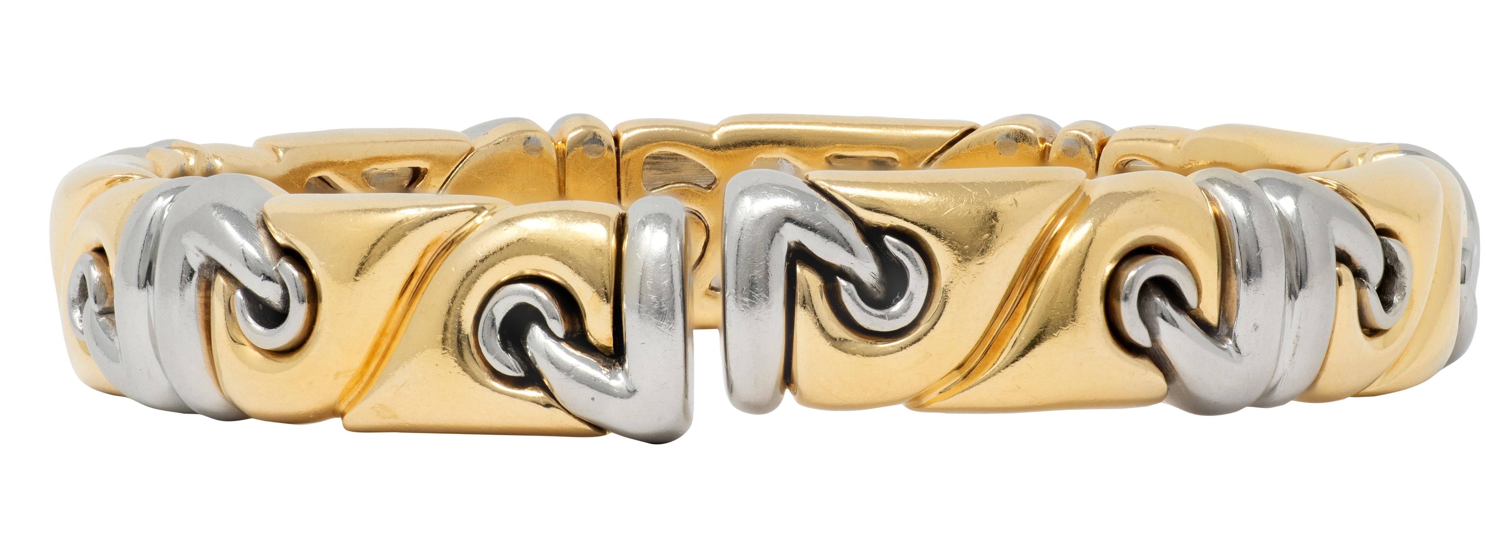 Bulgari 1990's 18 Karat Yellow Gold Stainless Steel Vintage Saetta Cuff Bracelet