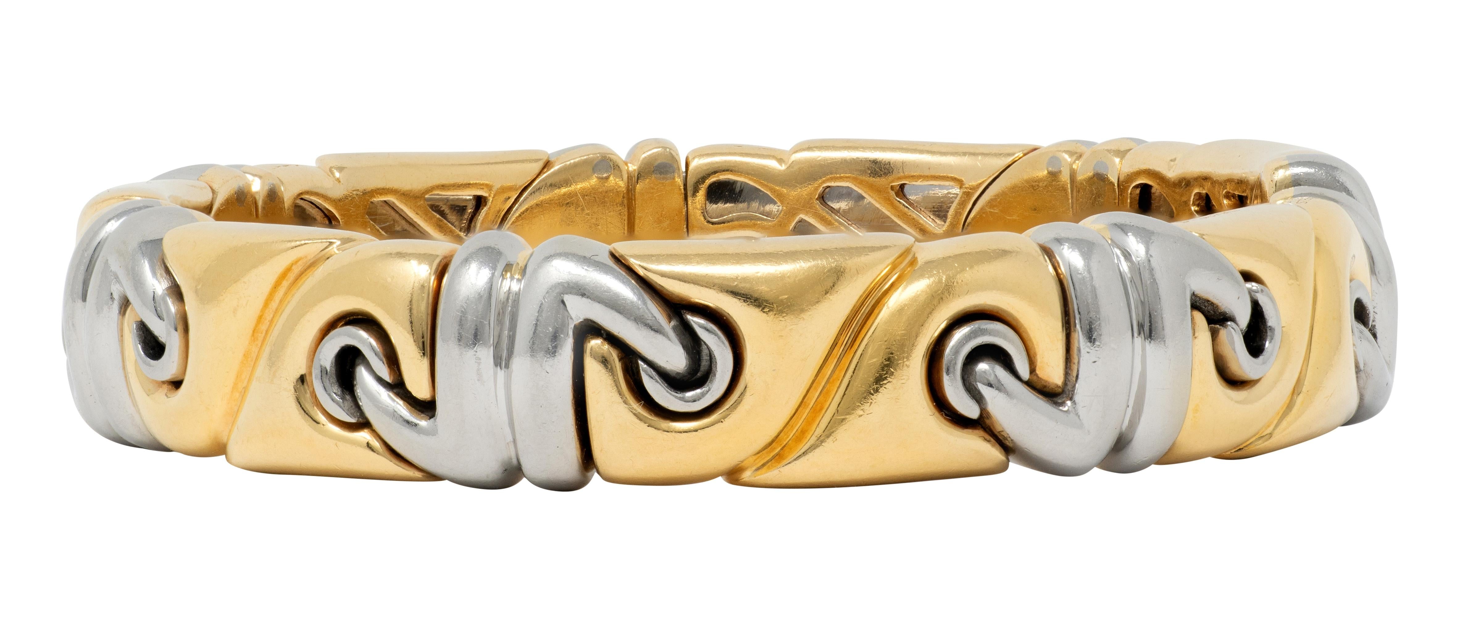 Bulgari 1990's 18 Karat Yellow Gold Stainless Steel Vintage Saetta Cuff Bracelet