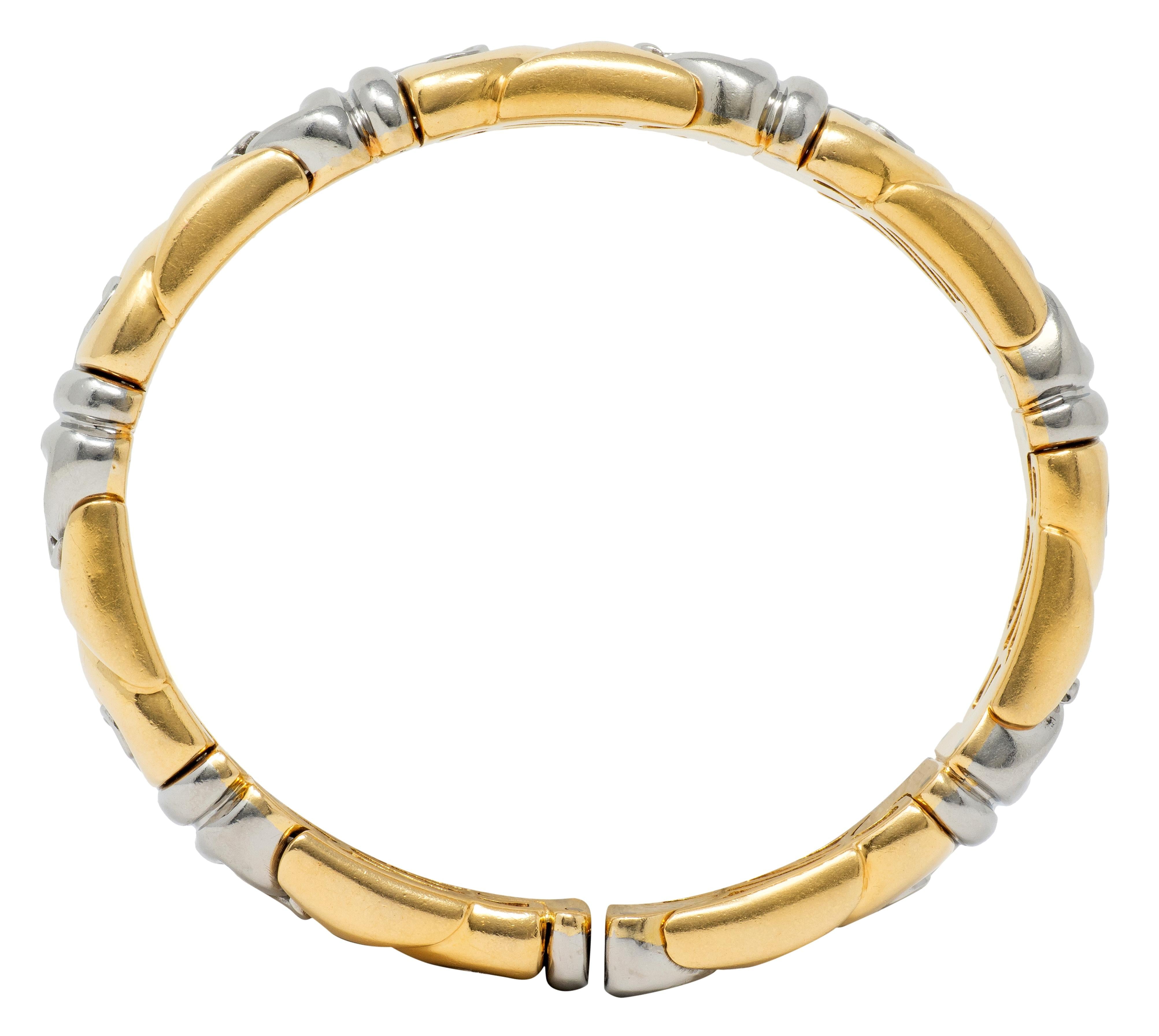 Bulgari 1990's 18 Karat Yellow Gold Stainless Steel Vintage Saetta Cuff Bracelet