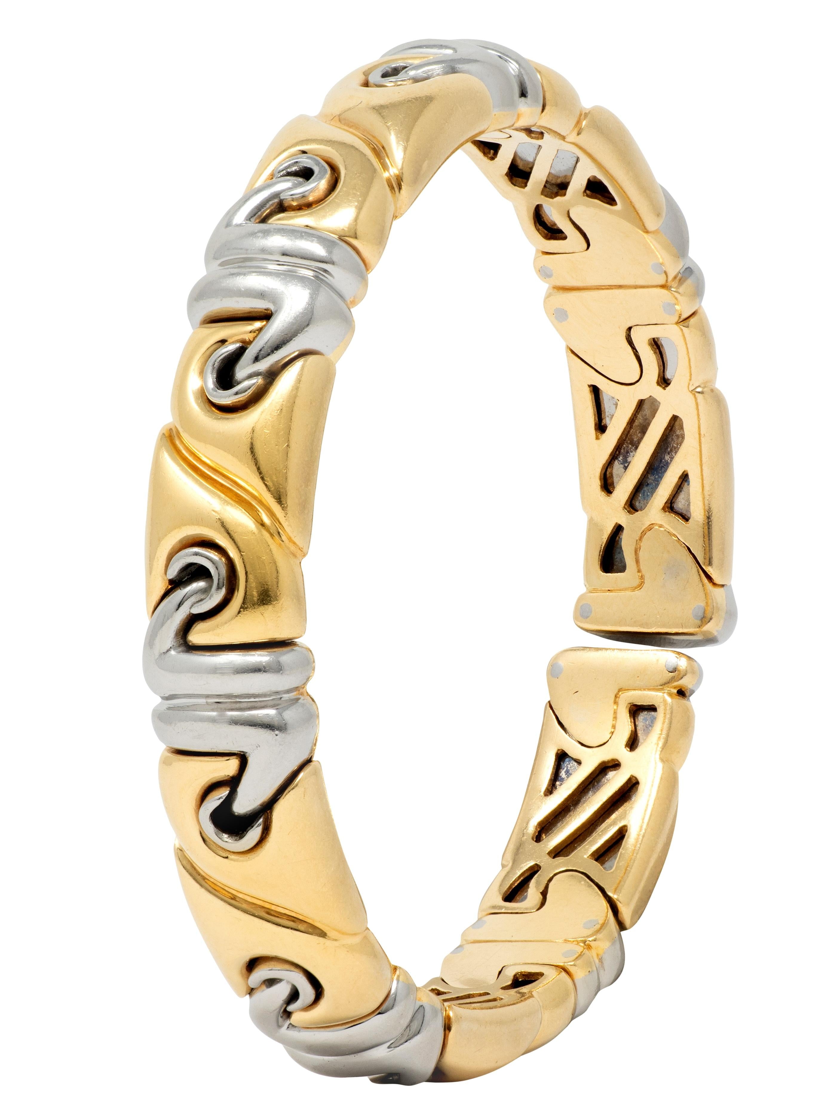 Bulgari 1990's 18 Karat Yellow Gold Stainless Steel Vintage Saetta Cuff Bracelet