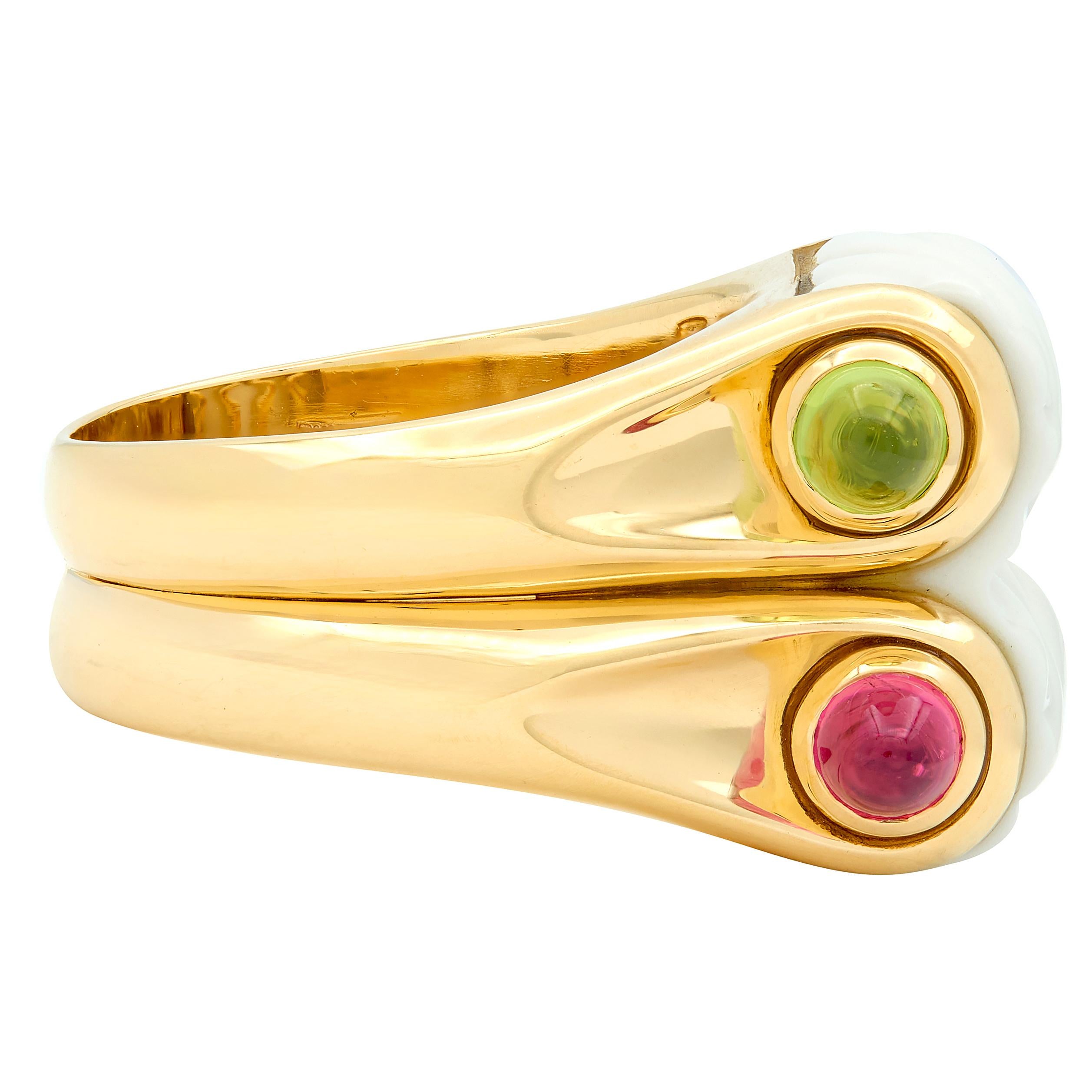 Bulgari Tourmaline Peridot Ceramic 18 Karat Yellow Gold Chandra Ring