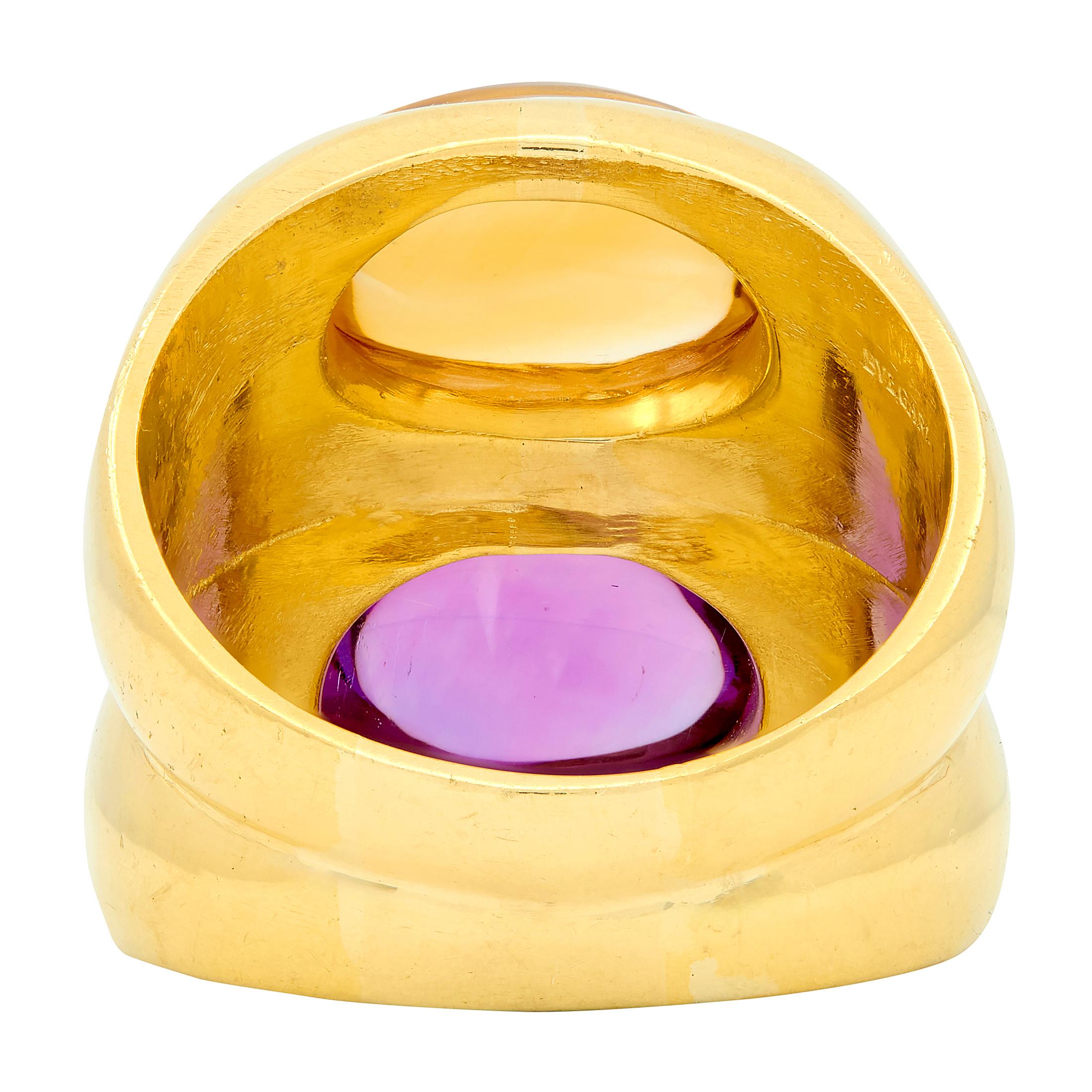 Bulgari 1980's Amethyst Citrine 18 Karat Yellow Gold Vintage Doppio Ring
