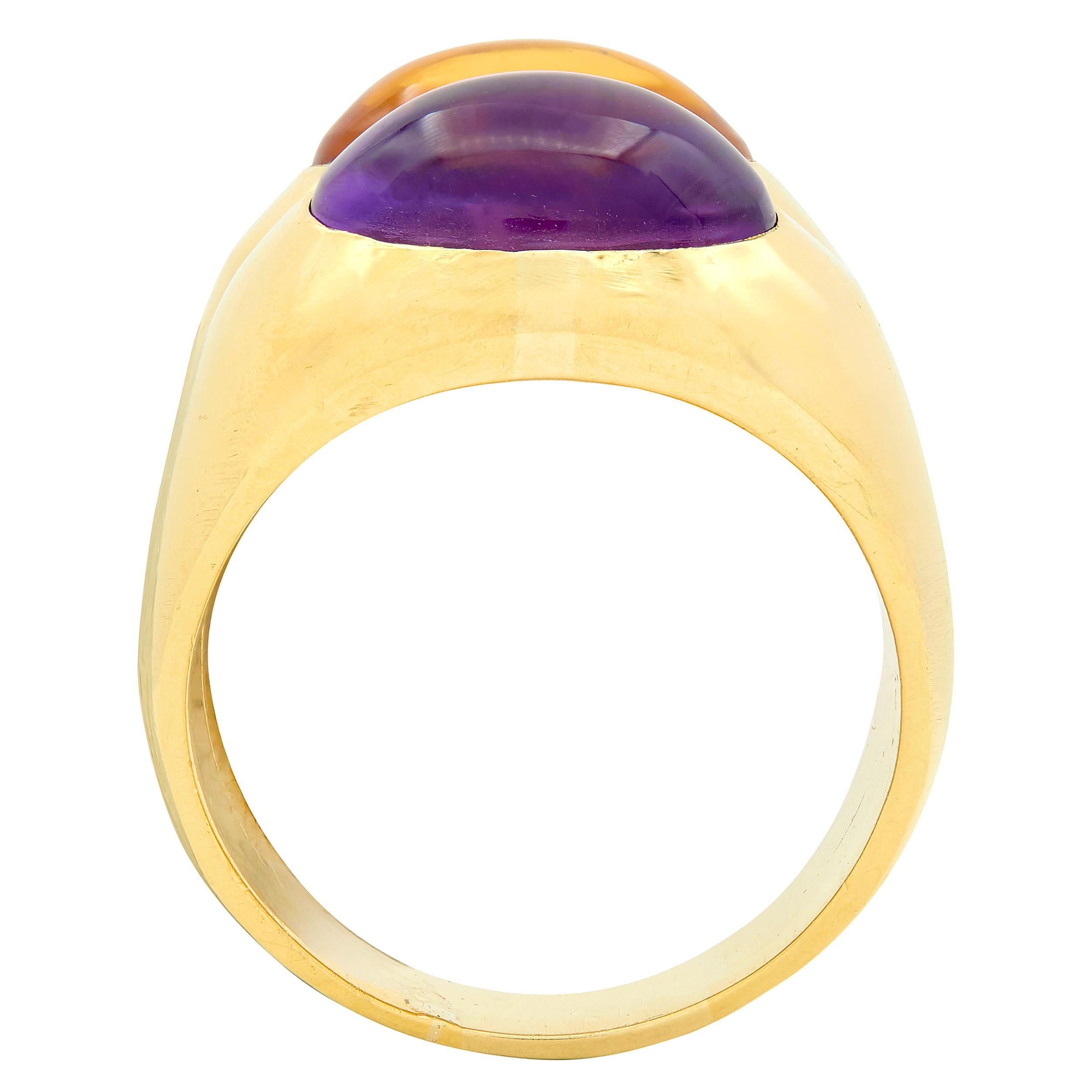 Bulgari 1980's Amethyst Citrine 18 Karat Yellow Gold Vintage Doppio Ring