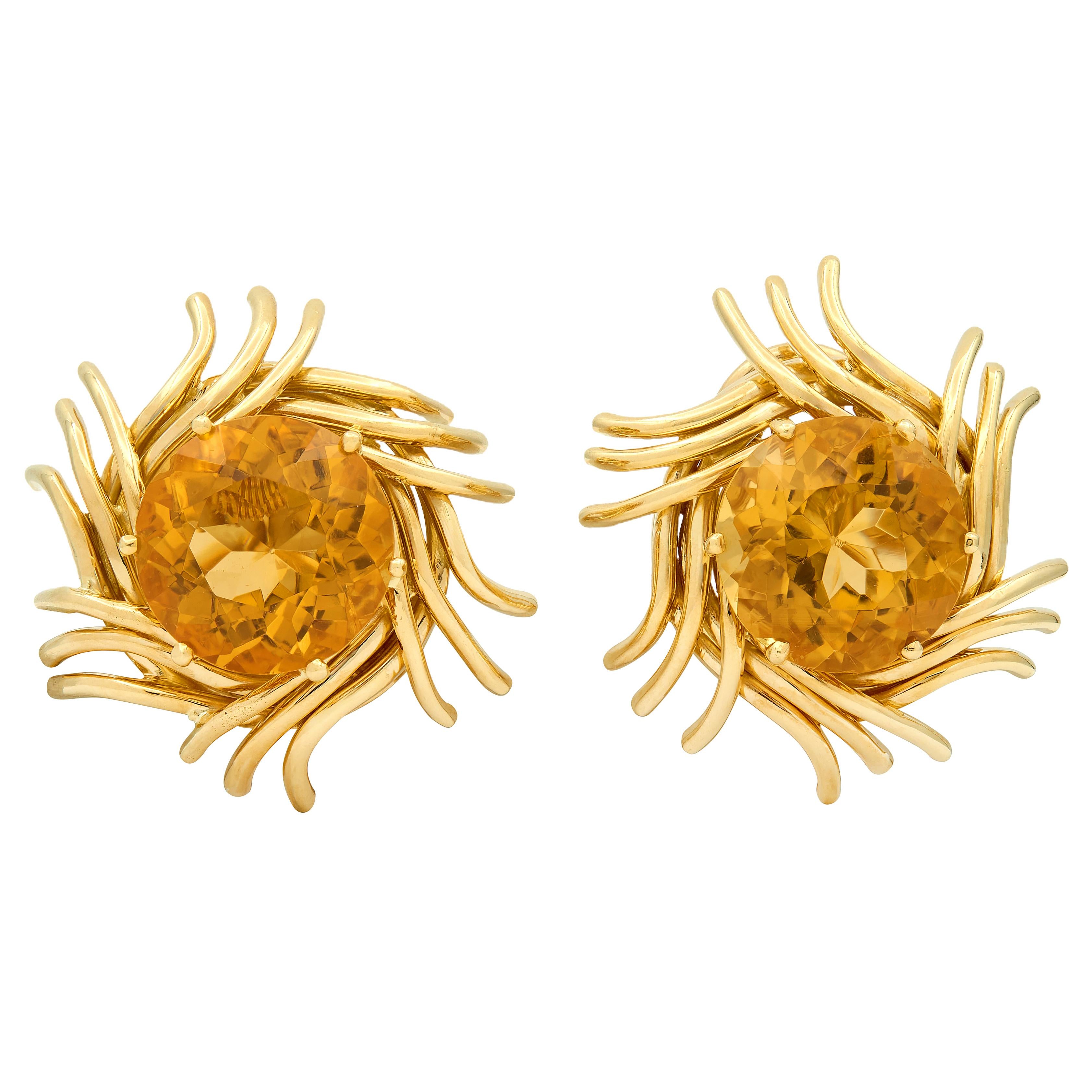 Tiffany & Co. Schlumberger Citrine 18K Gold Vintage Pinwheel Ear-Clip Earrings