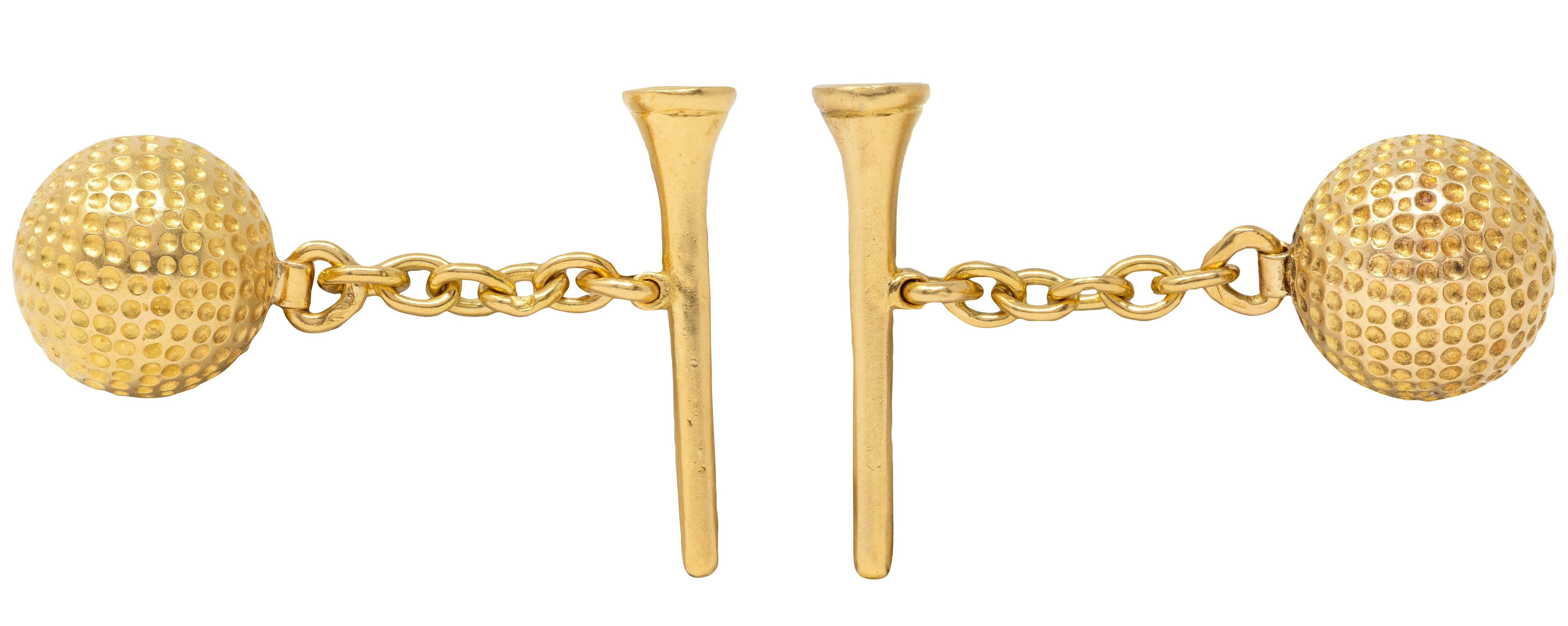 1960's French 18 Karat Yellow Gold Vintage Golf Cufflinks