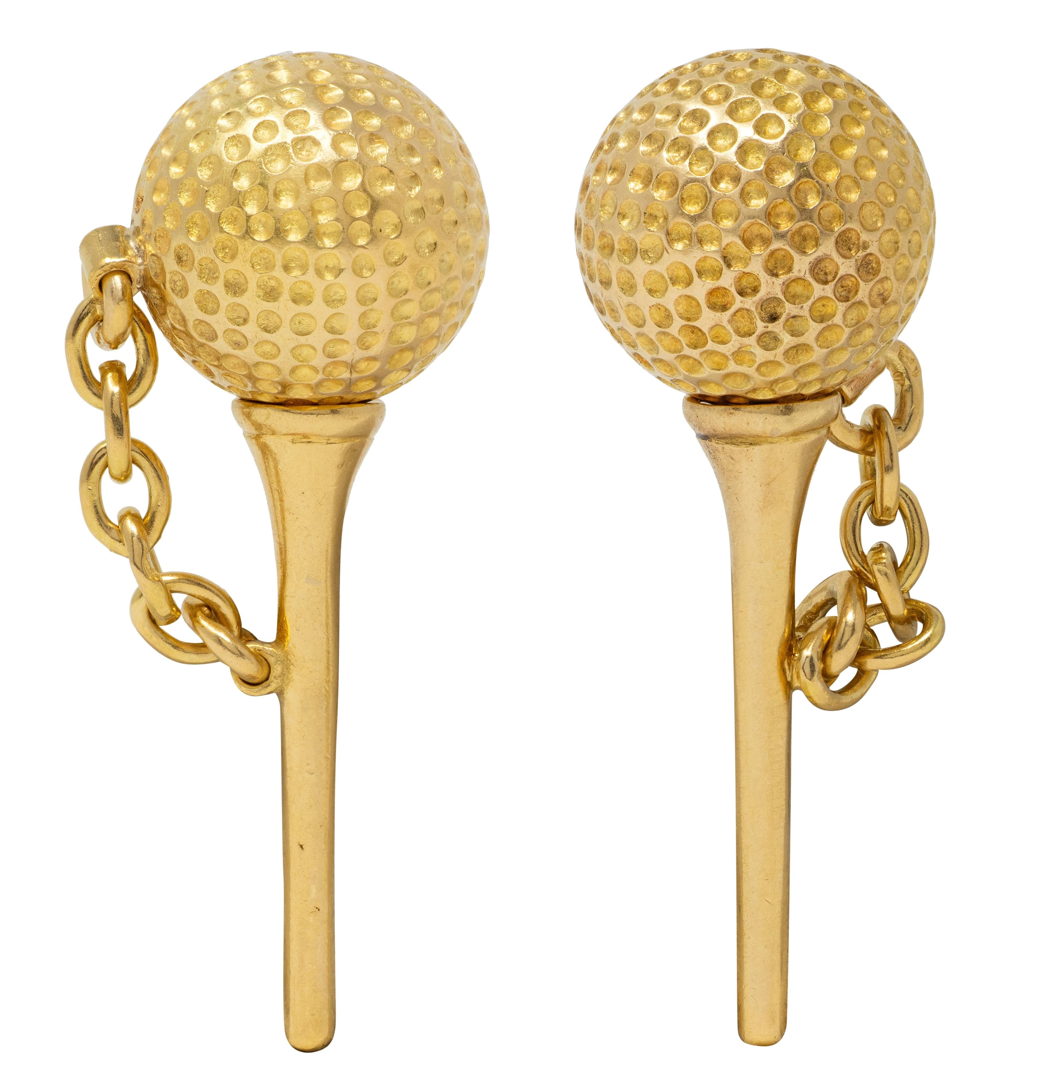 1960's French 18 Karat Yellow Gold Vintage Golf Cufflinks