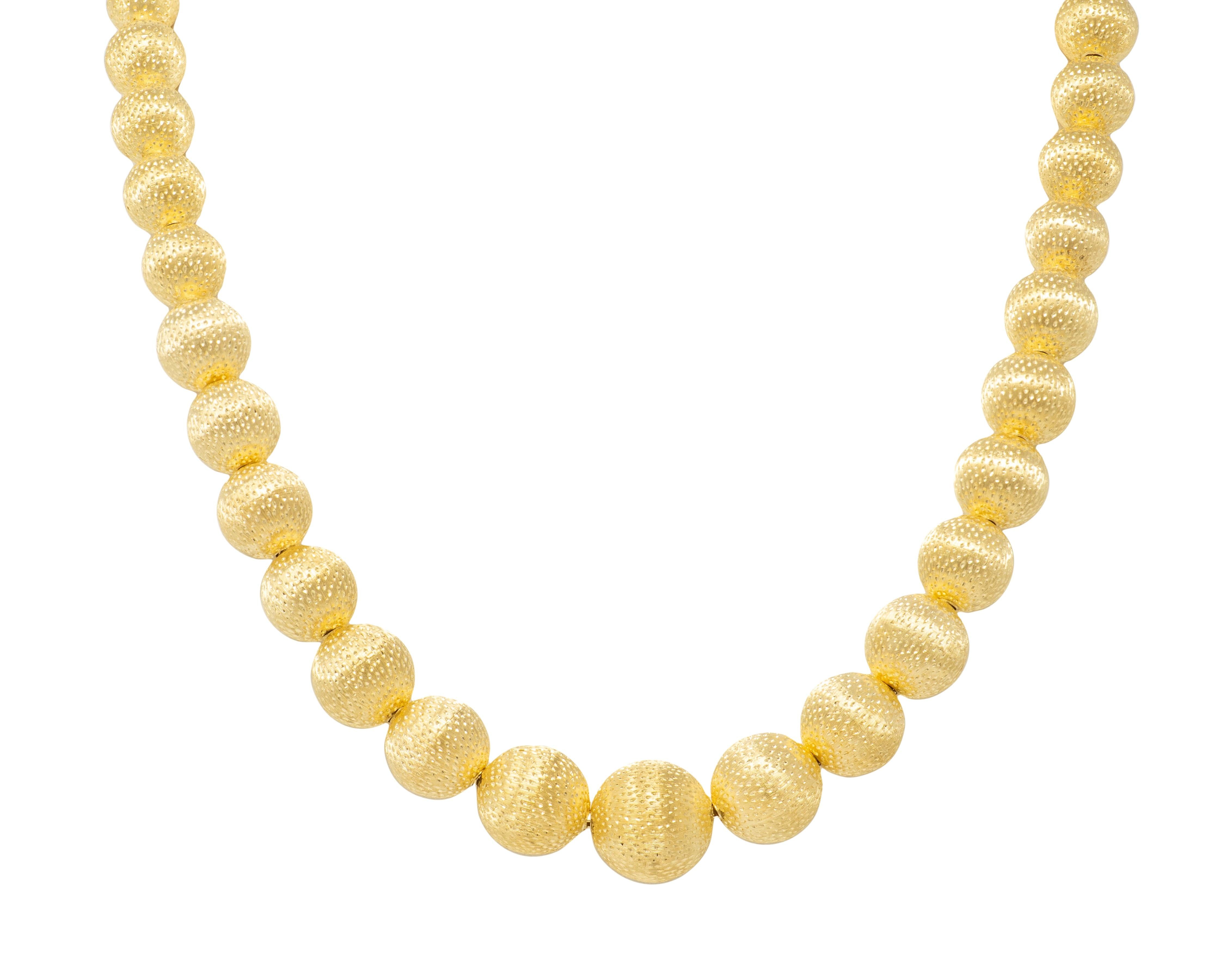 Tiffany & Co. 1960's 18 Karat Yellow Gold Vintage Textured Sphere Bead Necklace
