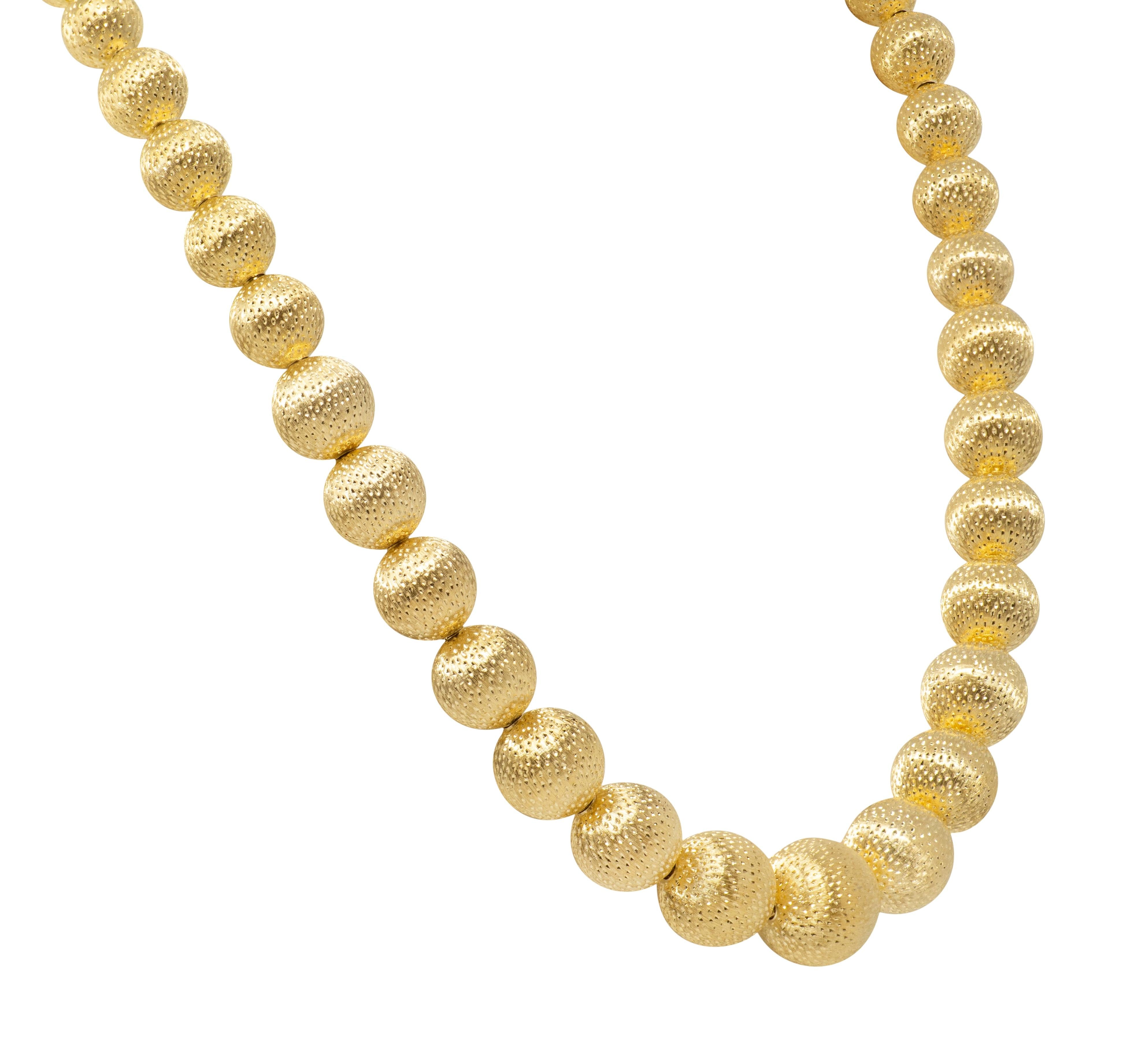 Tiffany & Co. 1960's 18 Karat Yellow Gold Vintage Textured Sphere Bead Necklace