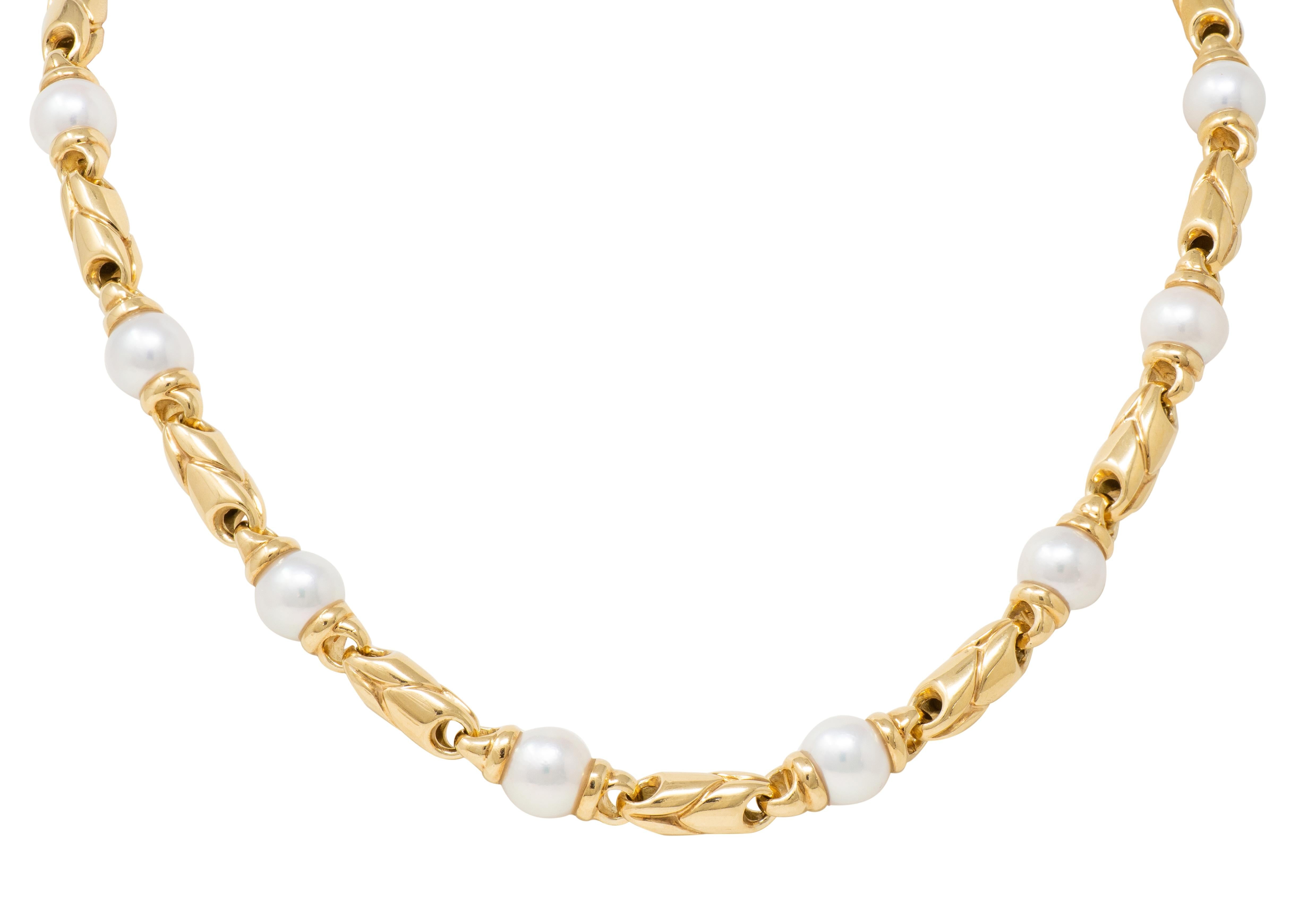 Bvlgari 1980's Pearl 18K Gold Vintage Doppio Passo Fancy Link Chain Necklace