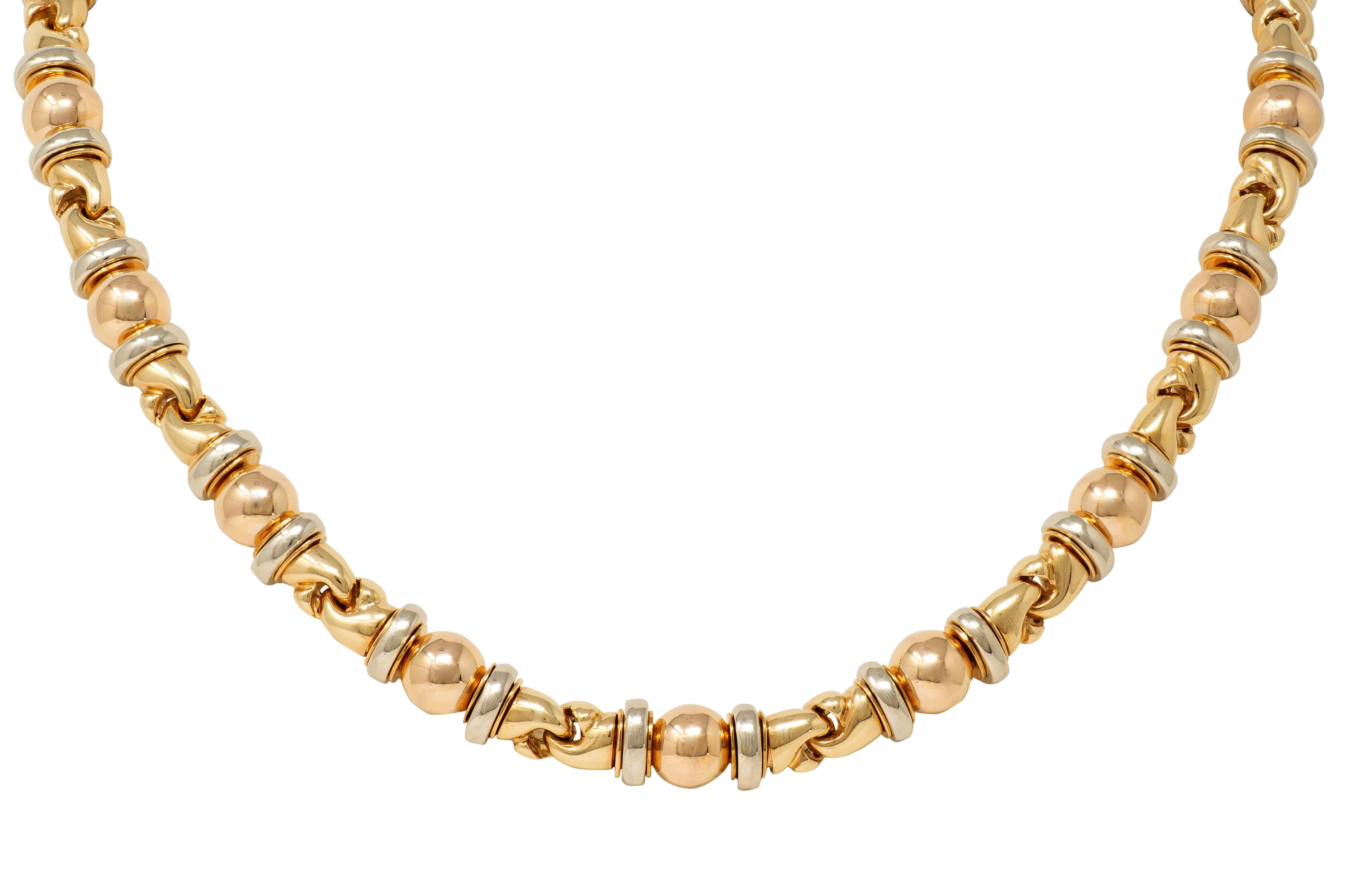 Bvlgari 1980's 18 Karat Tri-Colored Gold Vintage Gancio Link Chain Necklace