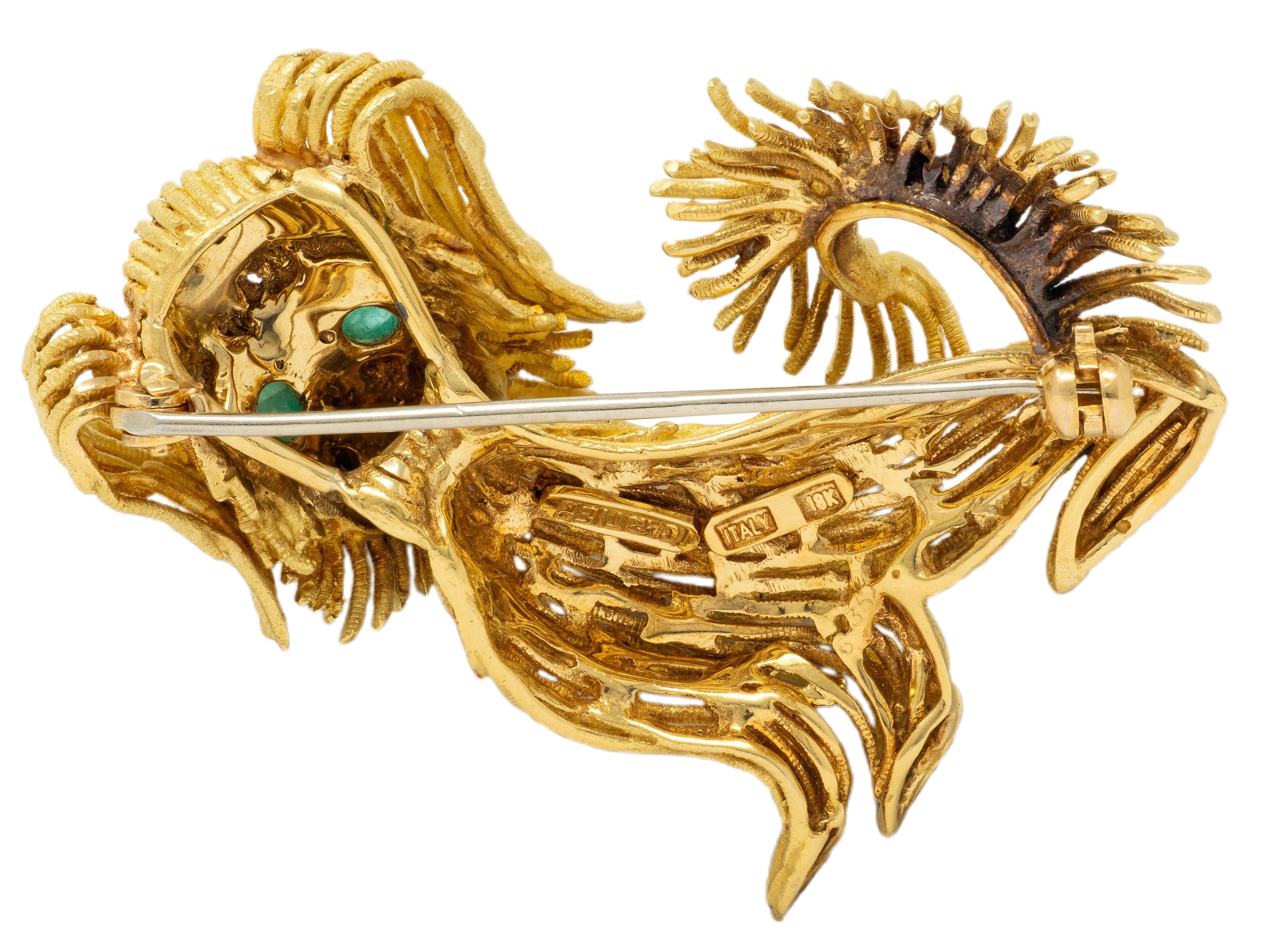 Cartier 1960's Sapphire Emerald 18 Karat Yellow Gold Vintage Wire Dog Brooch