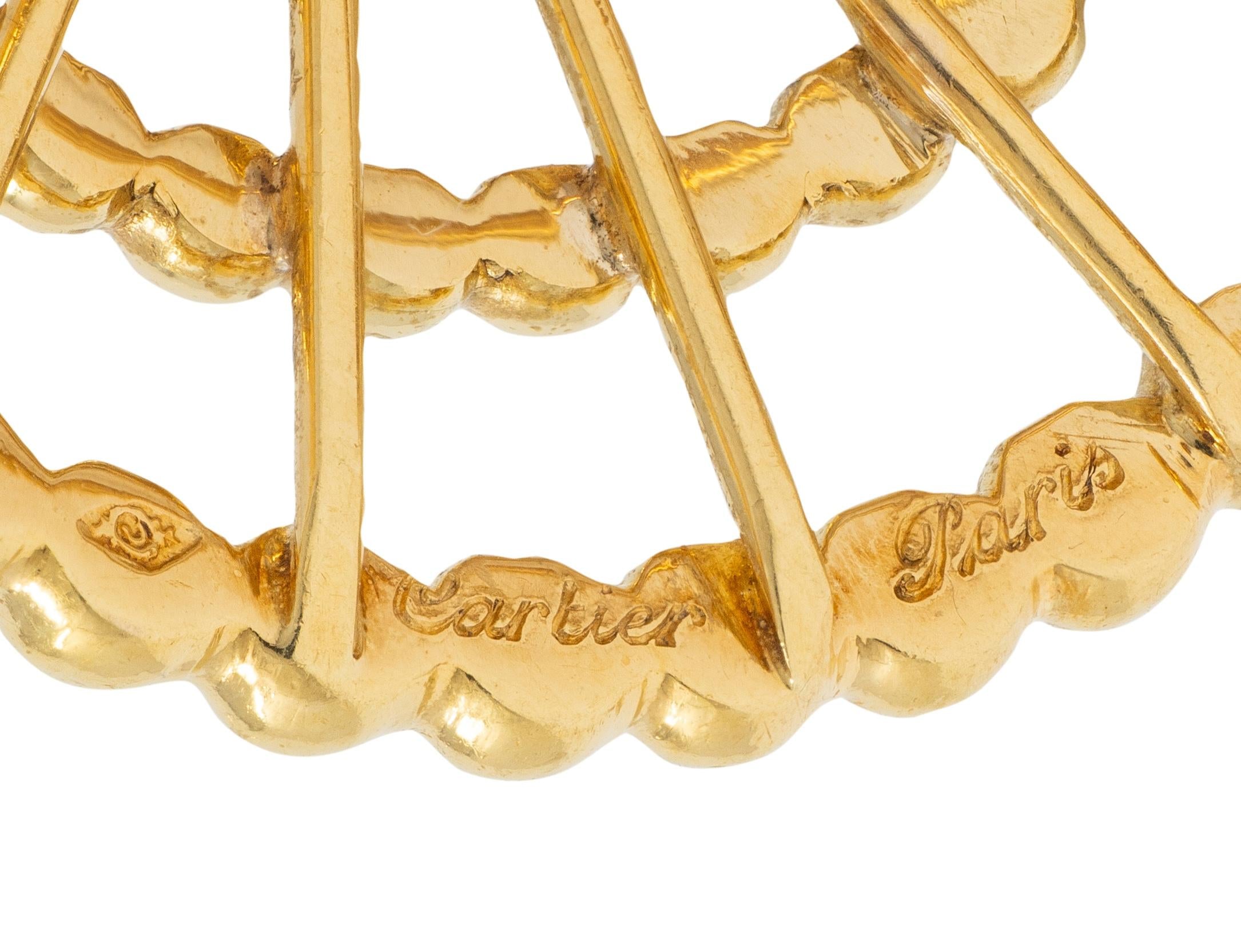 Cartier Paris 1940's Diamond Coral Platinum 18K Gold Vintage Heart Target Brooch