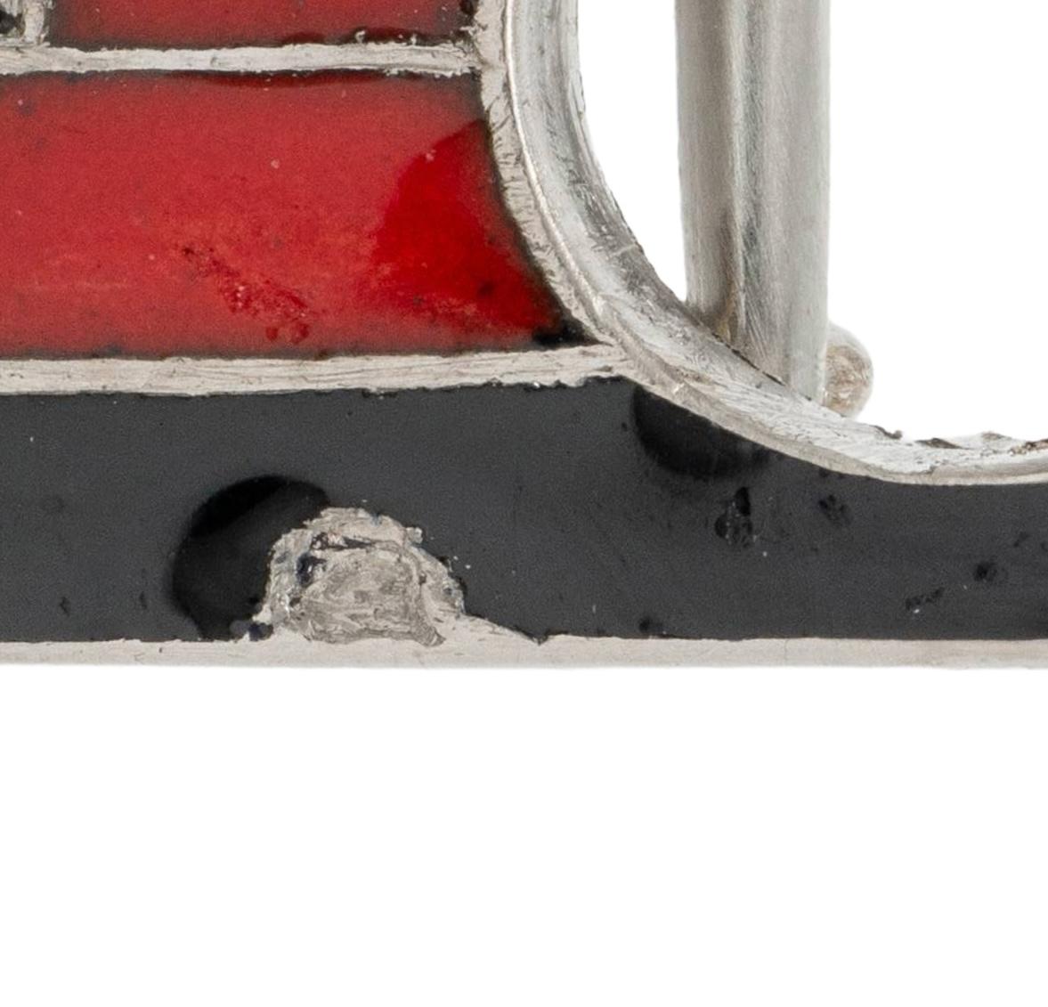 Ghiso Paris Art Deco Diamond Emerald Enamel Platinum Pagoda Antique Brooch