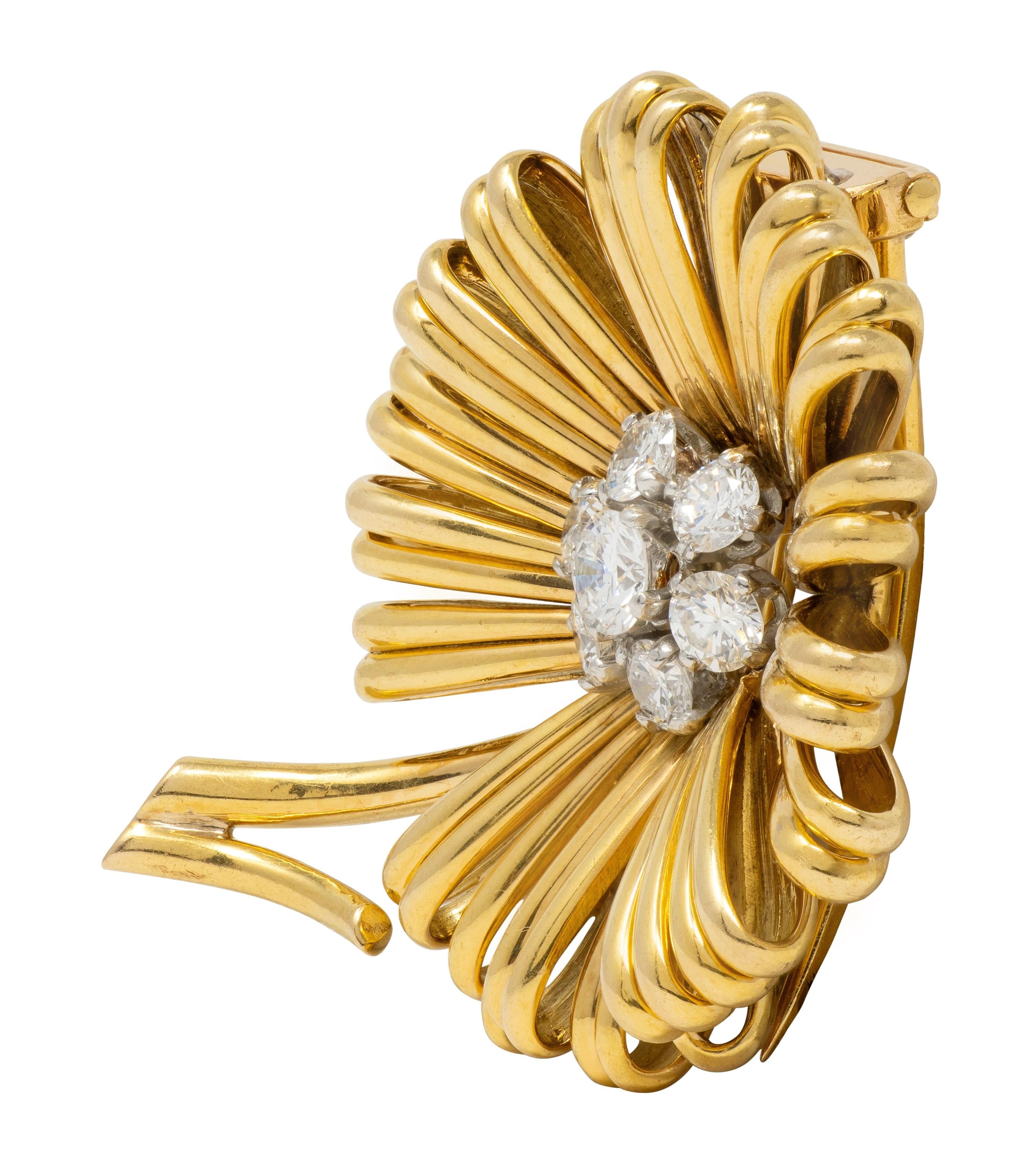Van Cleef & Arpels French 1960's Diamond Platinum 18K Gold Vintage Flower Brooch