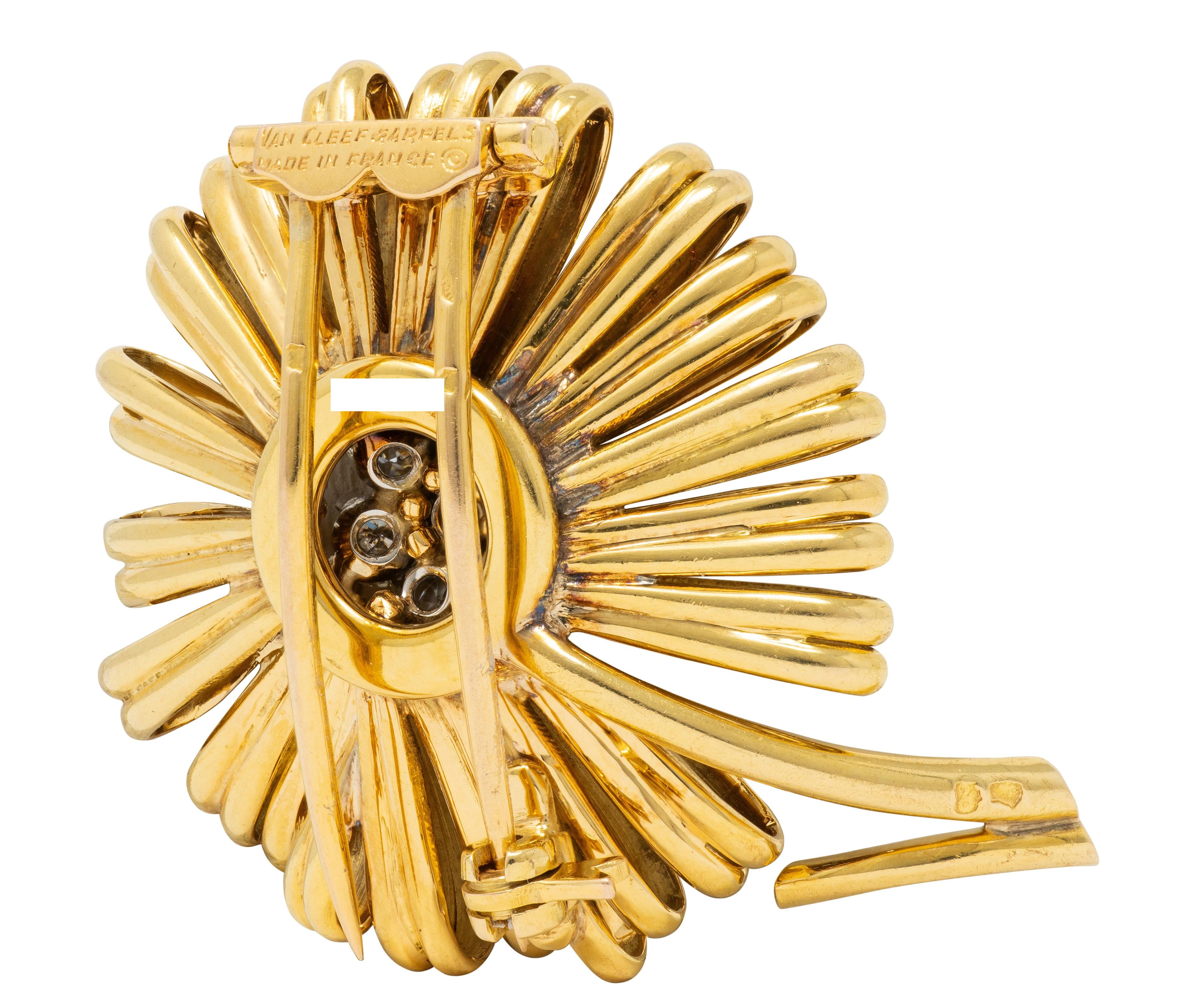 Van Cleef & Arpels French 1960's Diamond Platinum 18K Gold Vintage Flower Brooch