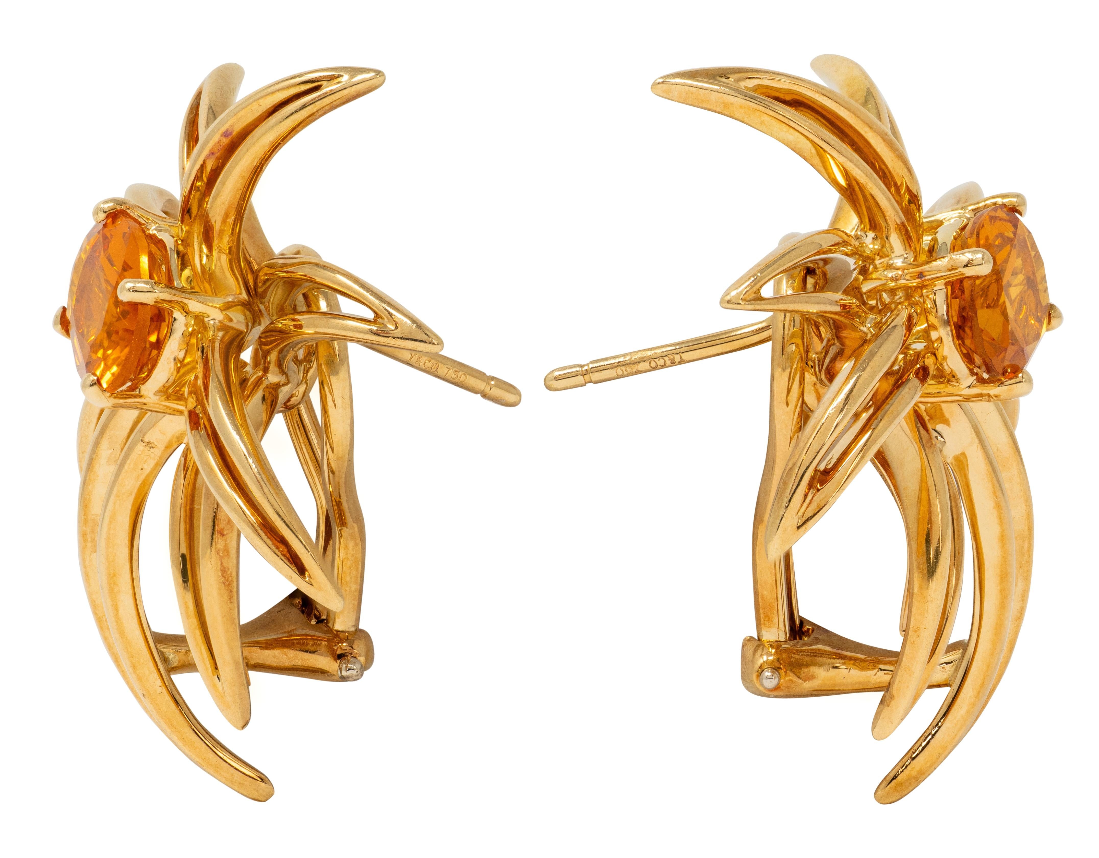 Tiffany & Co. 1994 Citrine 18 Karat Yellow Gold Vintage Fireworks Earrings