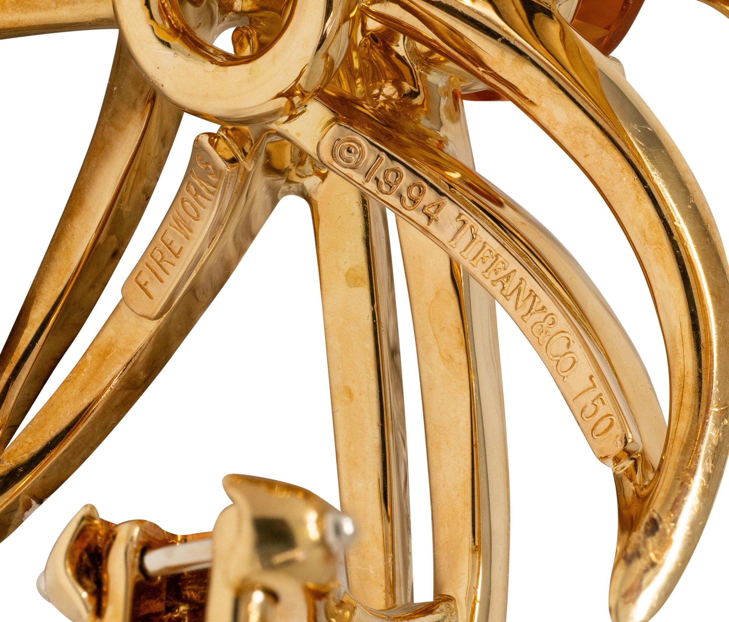 Tiffany & Co. 1994 Citrine 18 Karat Yellow Gold Vintage Fireworks Earrings